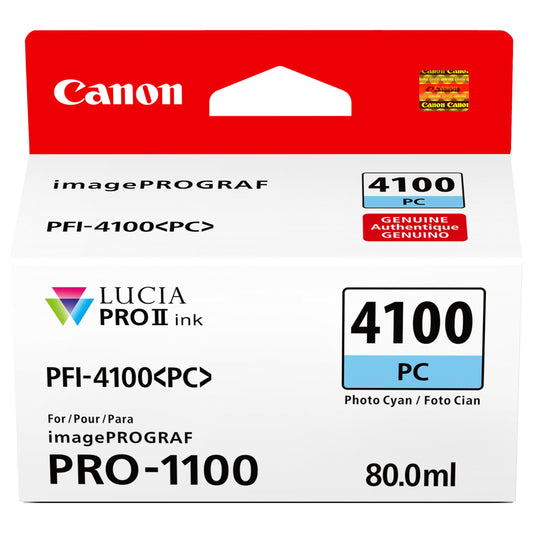 Canon PFI-4100 Genuine Photo Cyan Ink Tank, Compatible with imagePROGRAF PRO-1100 Printers