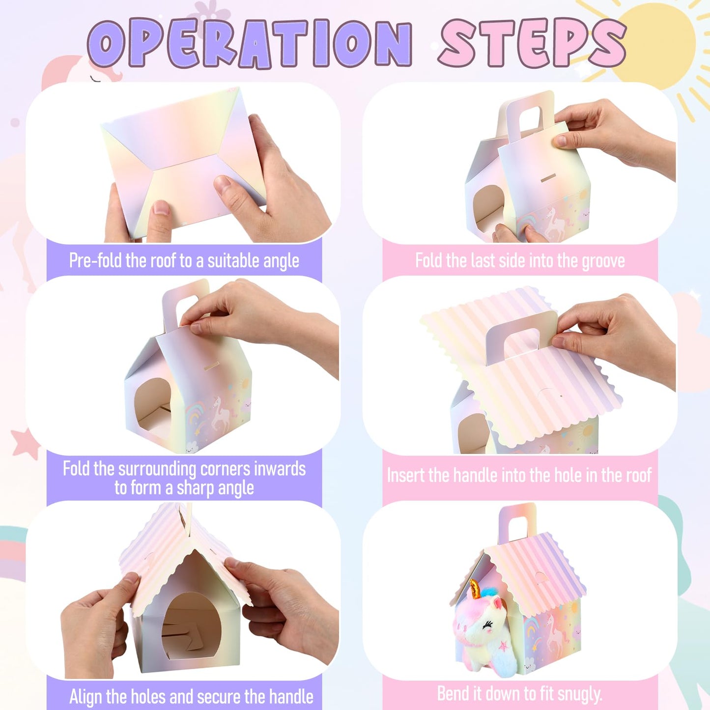 Blueweenly 73 Pcs Adopt a Unicorn Party Favors Set for Girl Mini Plush Unicorn Stuffed Animal Gift Box Adoption Card 1 Animal Sign with Carton House for Adopt Pet Party Birthday (Gradient Closed Eye)
