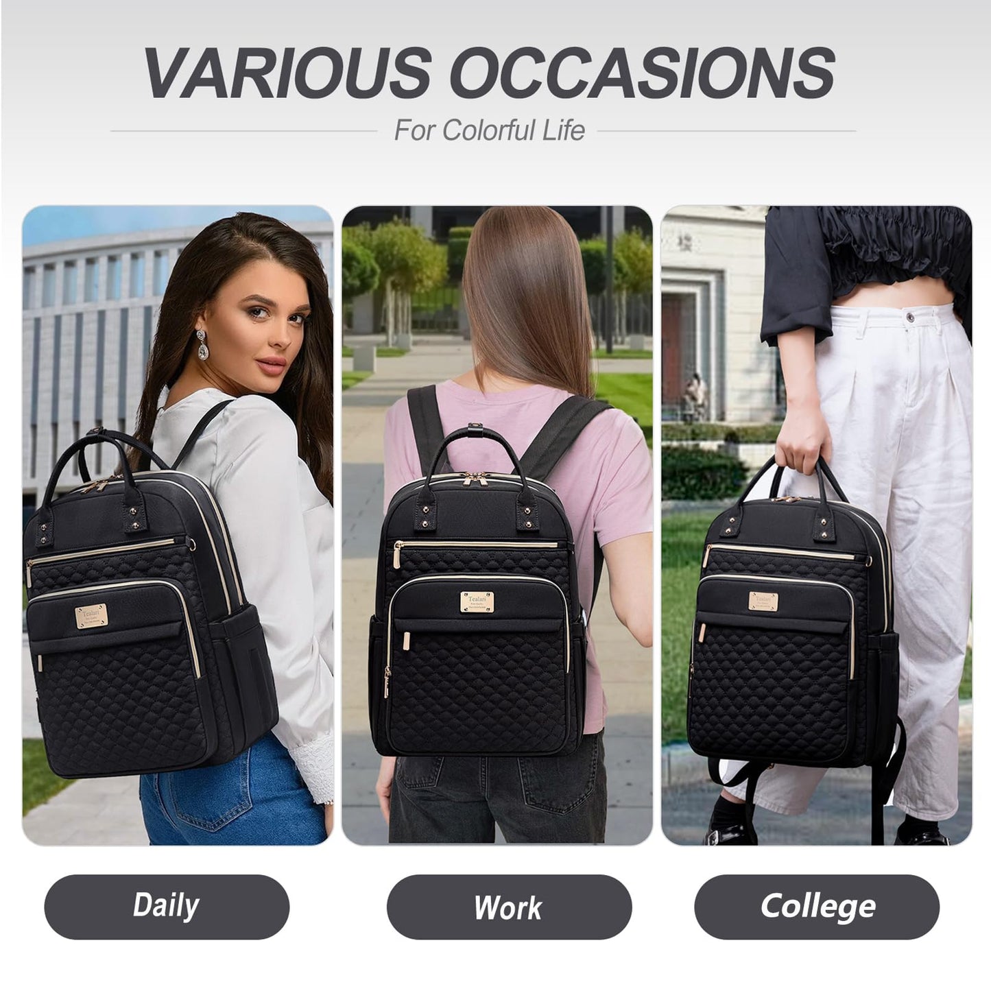 Tealari Laptop Backpack for Women,15.6 Inch Laptop Backpack for Work,Water Resistant Travel Backpack,College Bookbag with Wallet