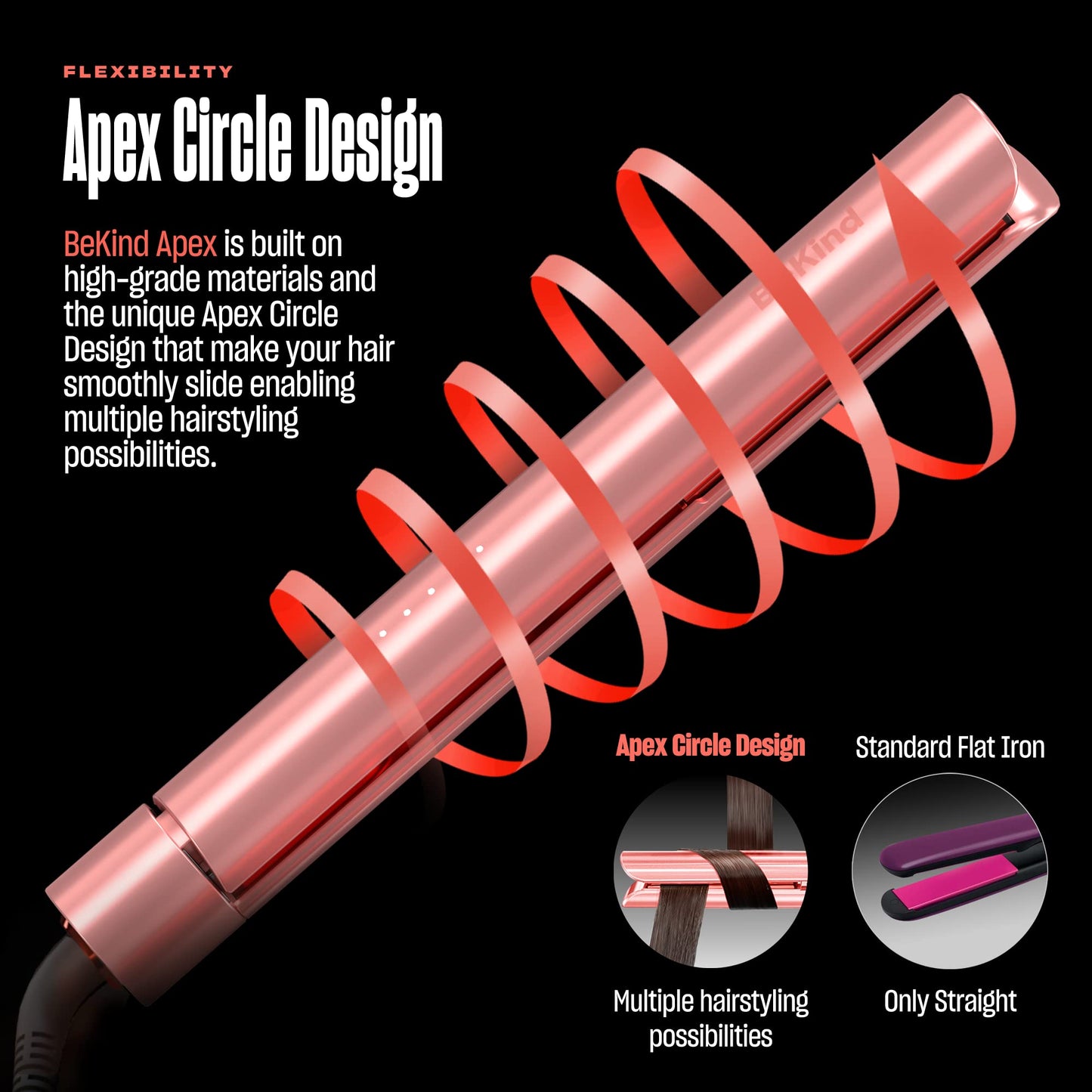 Bekind Apex 2-in-1 Hair Straightener Flat Iron | 1“ 460°F Straightener and Curler for All Hairstyles | UltraSmooth Tech | 15s Fast Heating & Temp Memory | Gift Set for Girls Women (Apex Peach)