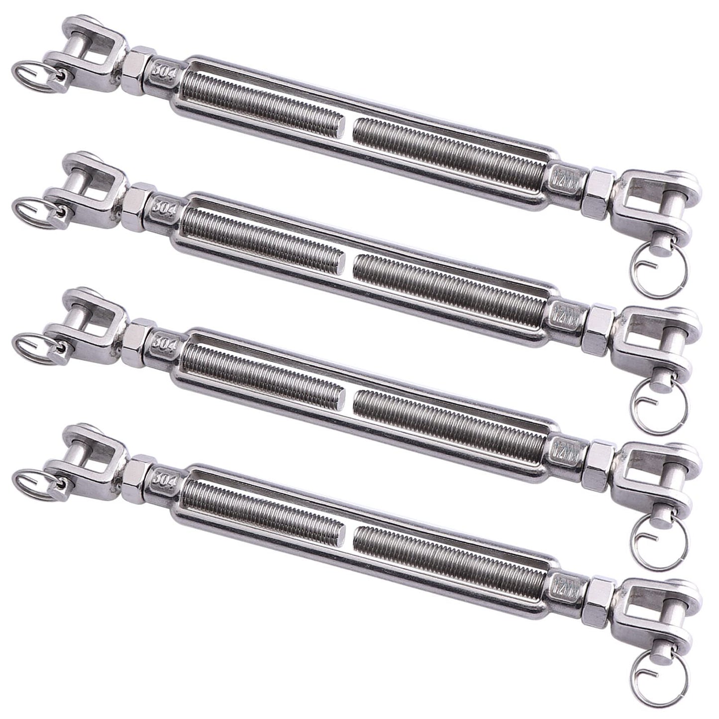 LordHardware Stainless Steel 1/2 x 6.5 Inch M12 Jaw and Jaw Turnbuckles for Tensioning Cable Rope Chain 2200 lbs Load (4P)