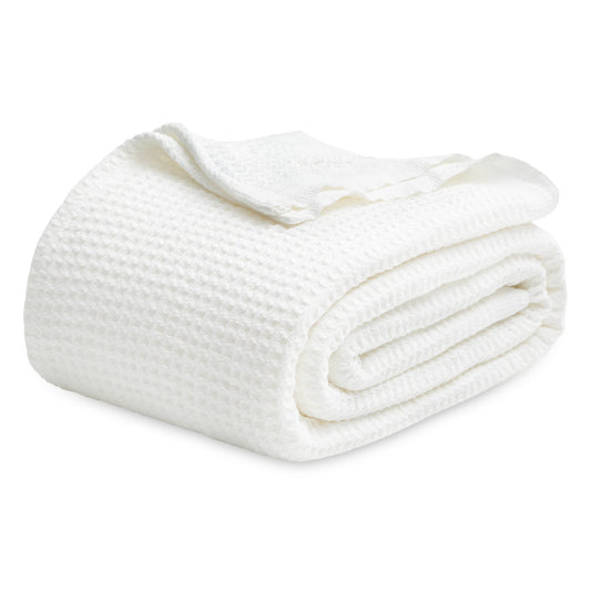 Bedsure Gentlesoft 100% Cotton Blanket King Size for Bed - Breathable and Soft, Waffle Weave Blanket for Summer, Thick Cozy Fall Blankets for Women Gift, White, 104x90 inches