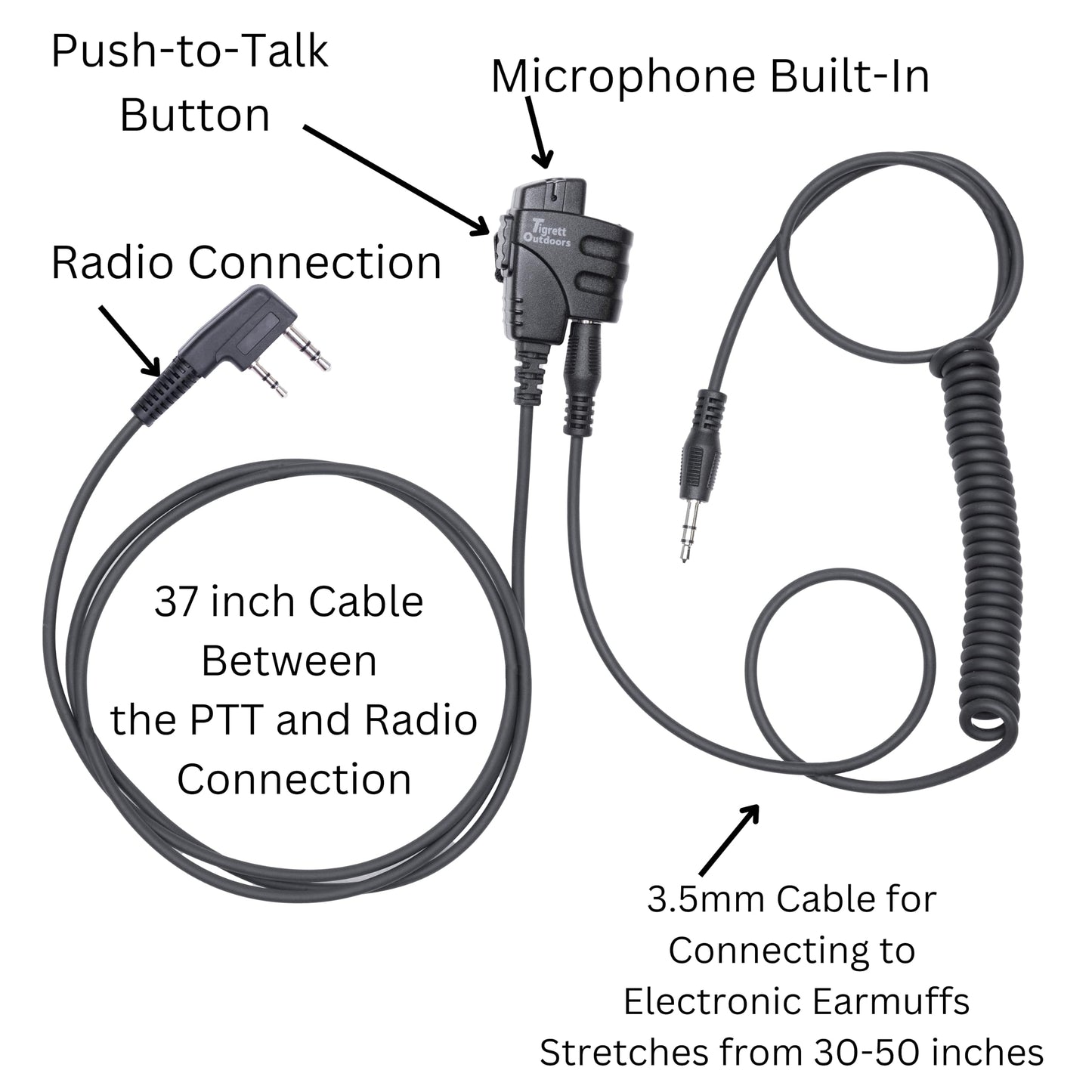 Push-to-Talk Cable with 3.5mm Audio Adapter - PTT Button for Kenwood K1 and Baofeng Waterproof Radios - Compatible with 3.5mm Electronic Earmuffs (Clip Without Velcro, Baofeng K1 Type for UV5R)