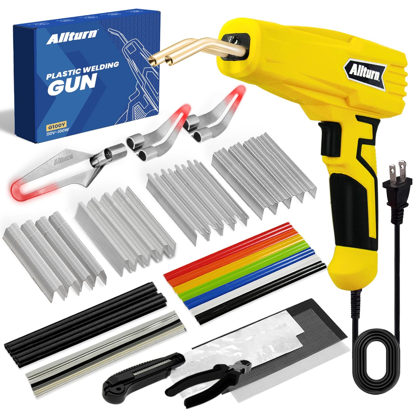 Allturn Upgraded Plastic Welder, 2 in 1 Plastic Welding Kit, Hot Staples Weld Gun, Car Bumper Repair Kit for Most Plastics, Patent Number D970324(Yellow)