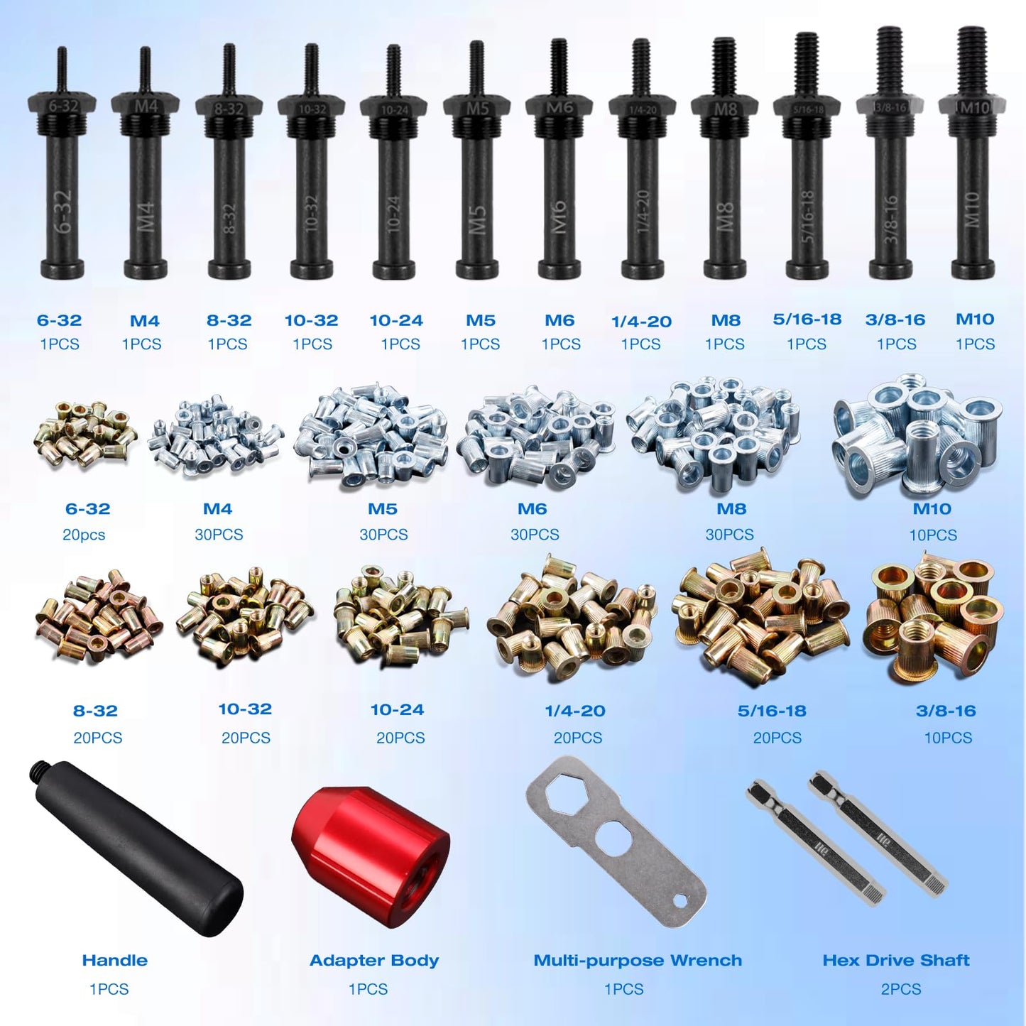 YUZES Rivet Nut Tool Adapter for Cordless Drill Electric- Newly Labor-Saving Rivet Gun Kit Professional Rivet Nut Tool kit with Carrying Case (Rivet Nut Tool-30-R1)