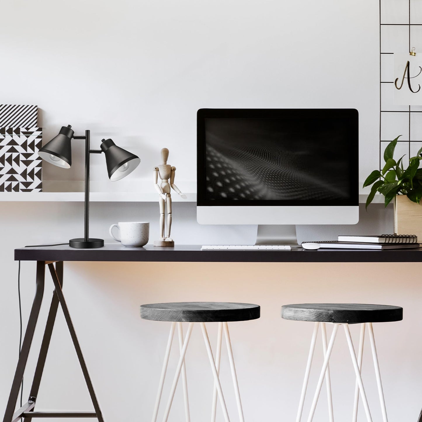 Globe Electric 18" 2-Light Desk Lamp, Industrial Design, Pivoting Heads, Matte Black Finish, Dual On/Off Switches, E26 Base, 52999