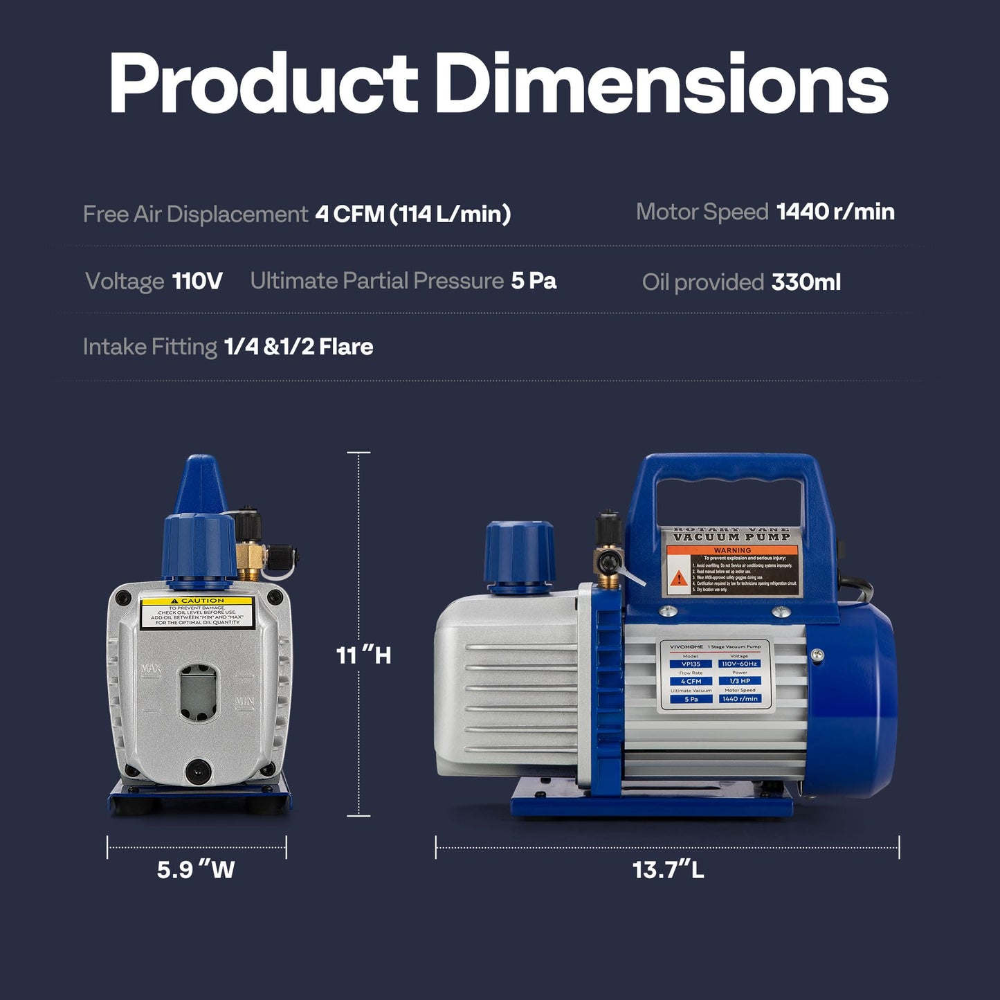 VIVOHOME 110V 1/3 HP 4 CFM Single Stage Rotary Vane HVAC Vacuum Pump with Oil Bottle, Auto AC Vacuum Pump for Automotive Air Conditioner Servicing Resin Degassing
