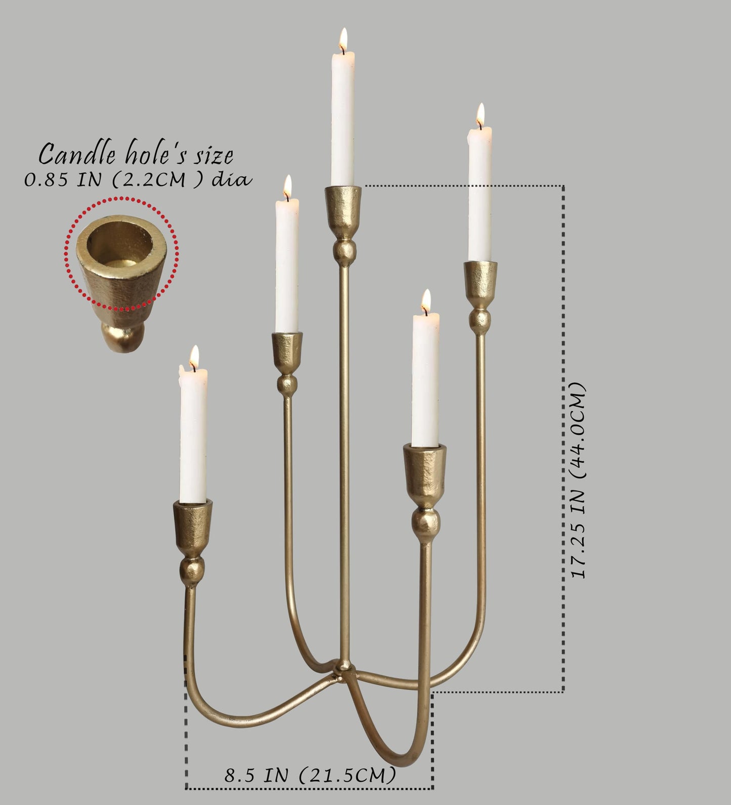 Iron Tabletop Candelabra - Decorative Metal Candelabra Candle Holder, 5 French Dinner Candles (Dinner 5 Candles)