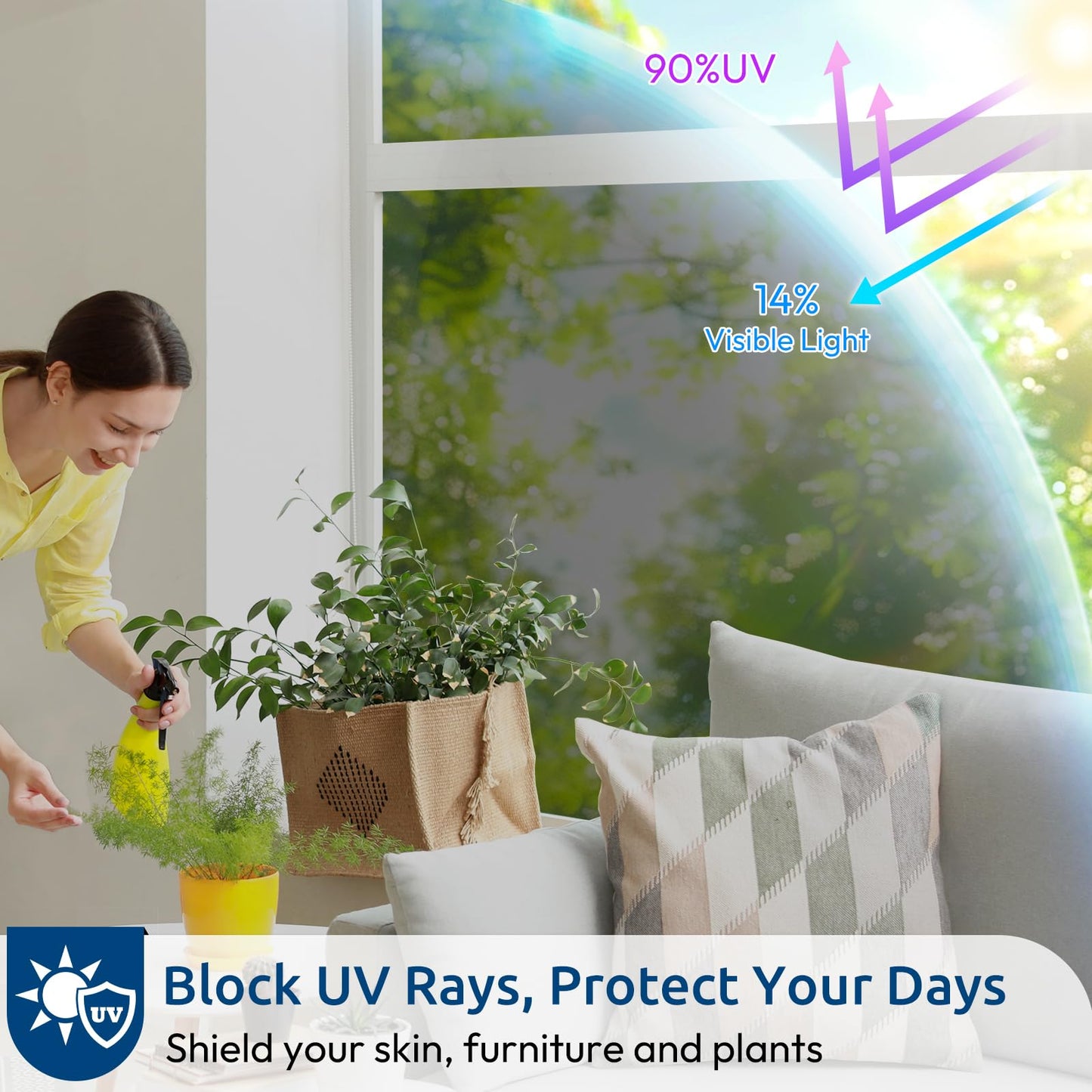 rabbitgoo Window Privacy Film One Way Window Tint for Home, Removable Reflective Heat Sun Blocking Anti UV Glass Door Covering, Mirror Tinting Film House Office, 23.6 Inch X 9.8 Feet, Black Silver