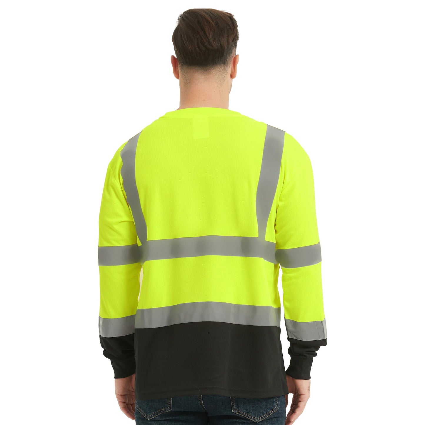 ProtectX 3-Pack Men's High Visibility Heavy Duty Breathable Long Sleeve Reflective Safety T-Shirts for Work Warehouse Construction, Class 2 Type R, Green - X Large