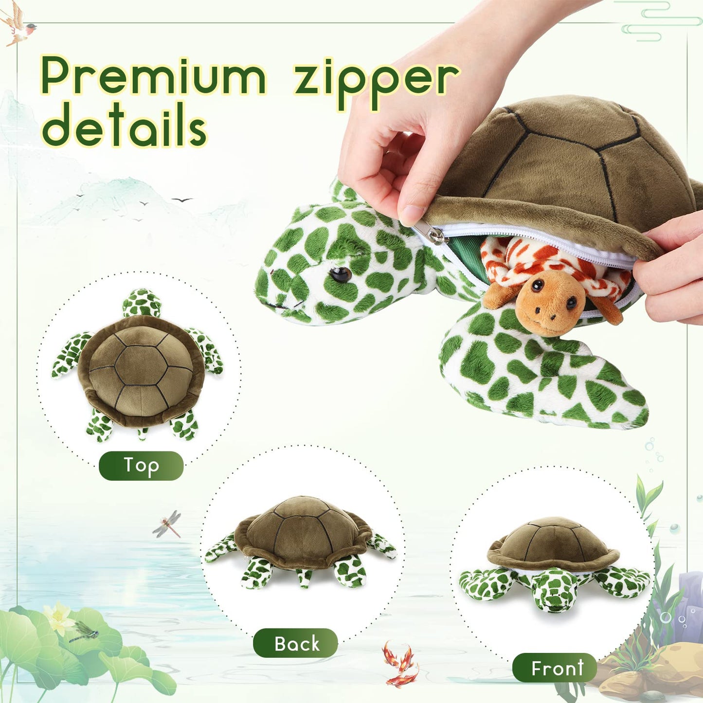 Aoriher 5 Pieces Plush Turtle Set Stuffed Turtle 12 Inch Stuffed Sea Turtle Mom with 4 Little Turtles Soft Plush Stuffed Animal Toys Tortoise Hugging for Birthday Easter, Christmas(Vivid Style)
