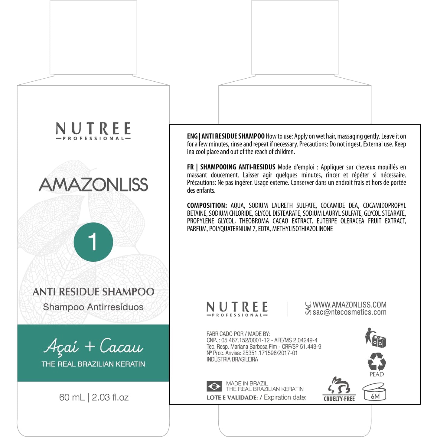 Amazonliss Keratin Hair Treatment Set 8.45 Fl Oz - Natural Ingredients ACAI, Smooths, Softens, Moisturizes, Adds Shine, Reduces Frizz. Ideal for Dry and Damaged Frizzy Hair.