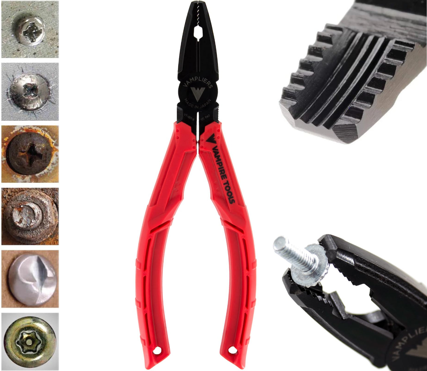 VAMPLIERS BRUTE 6.25" Stripped Screw Extractor Pliers. Made in Japan. Black Oxide Finish. Multipurpose Screw Removal Tool for Damaged/Stuck Screws & Fasteners.