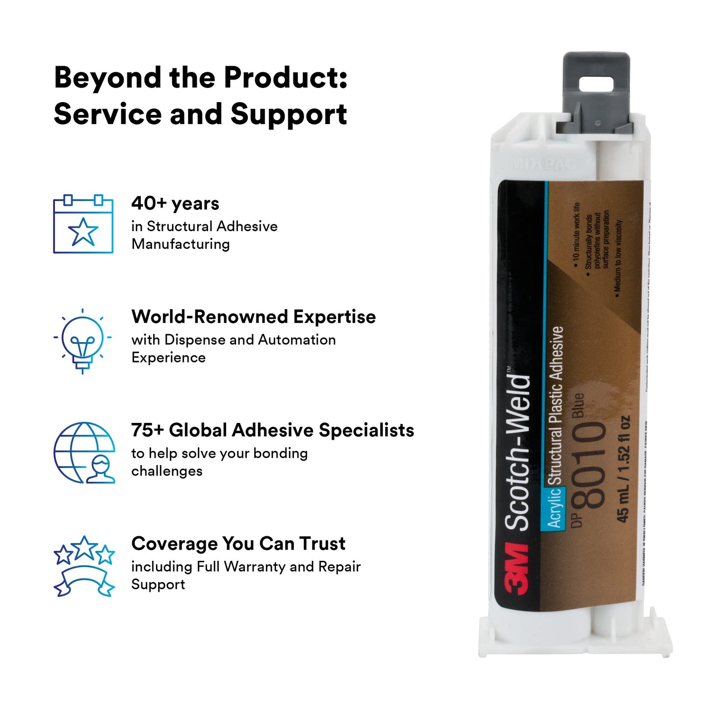 3M Scotch-Weld Structural Plastic Adhesive DP8010, Blue, Extremely Strong, Plastic to Metal Bonding, 45 mL (1.52 fl oz) Duo-Pak
