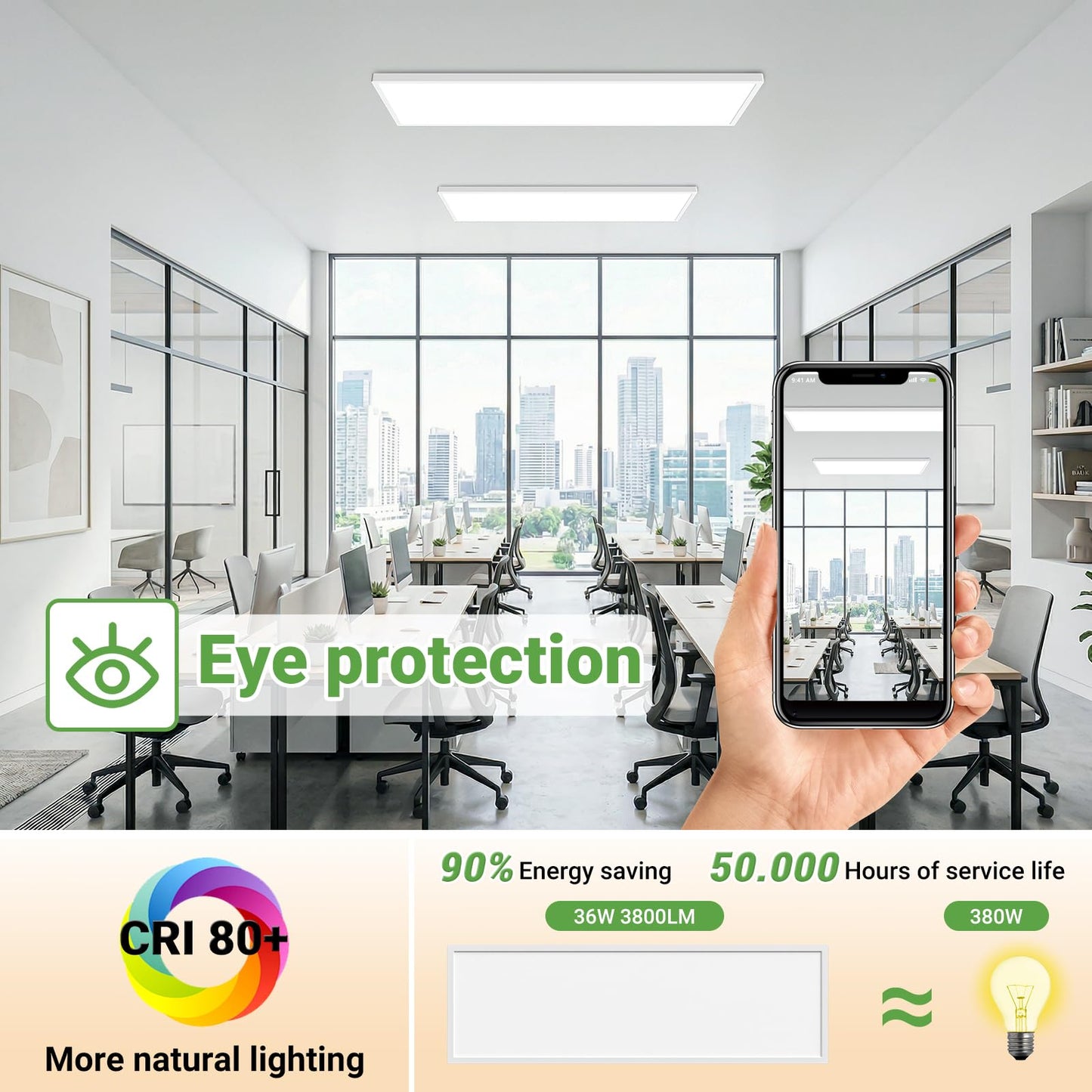 zemty LED Flat Panel Light with Remote 31.4x9.8 Inch, 36W 3800LM 3000K-6000K Color Temperature, Dimmable Flush Mount Ceiling Light Fixture for Kitchen Bedroom Garage