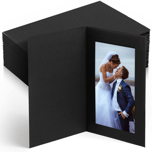 Fainne 150 Pack Photo Folders 4x6Inch Cardboard Picture Frame Photo Frame Thank You Cards Cardboard Folders Paper Greeting Cards Inserts for Portraits Christmas Wedding (Black)