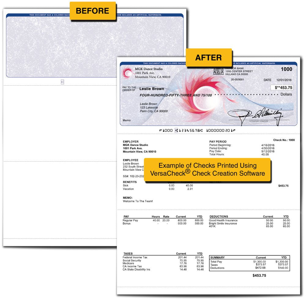 VersaCheck ValueChex - 1000 Blank Business Voucher Checks - Blue Classic - 1000 Sheets Form #1000 - Check on Top