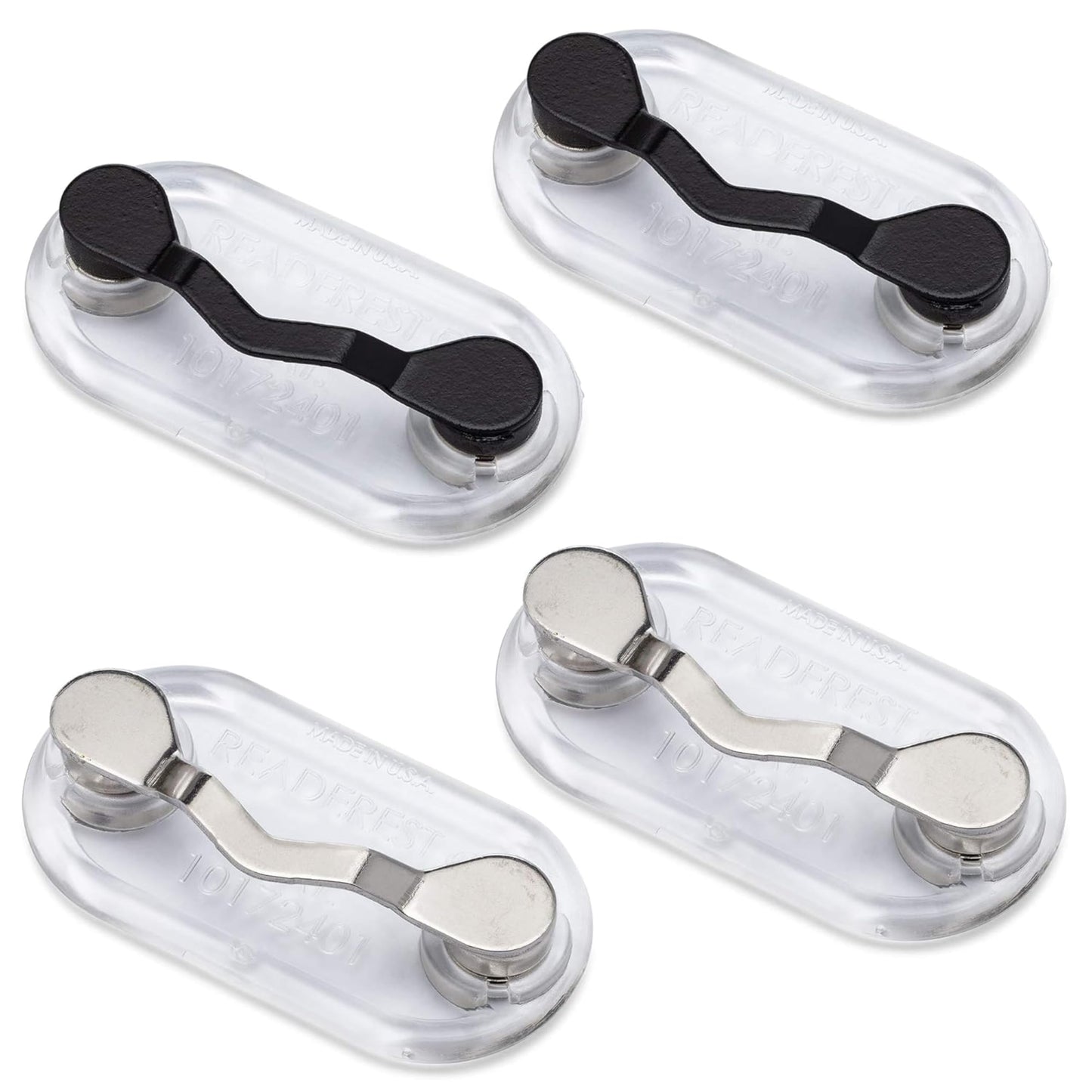 Readerest Magnetic Eyeglass Holders (4 Pack) Eyewear Accessory Clip for Readers & Sunglasses, ID Badge Clip for Conferences, USA Made (Black & Stainless Steel)