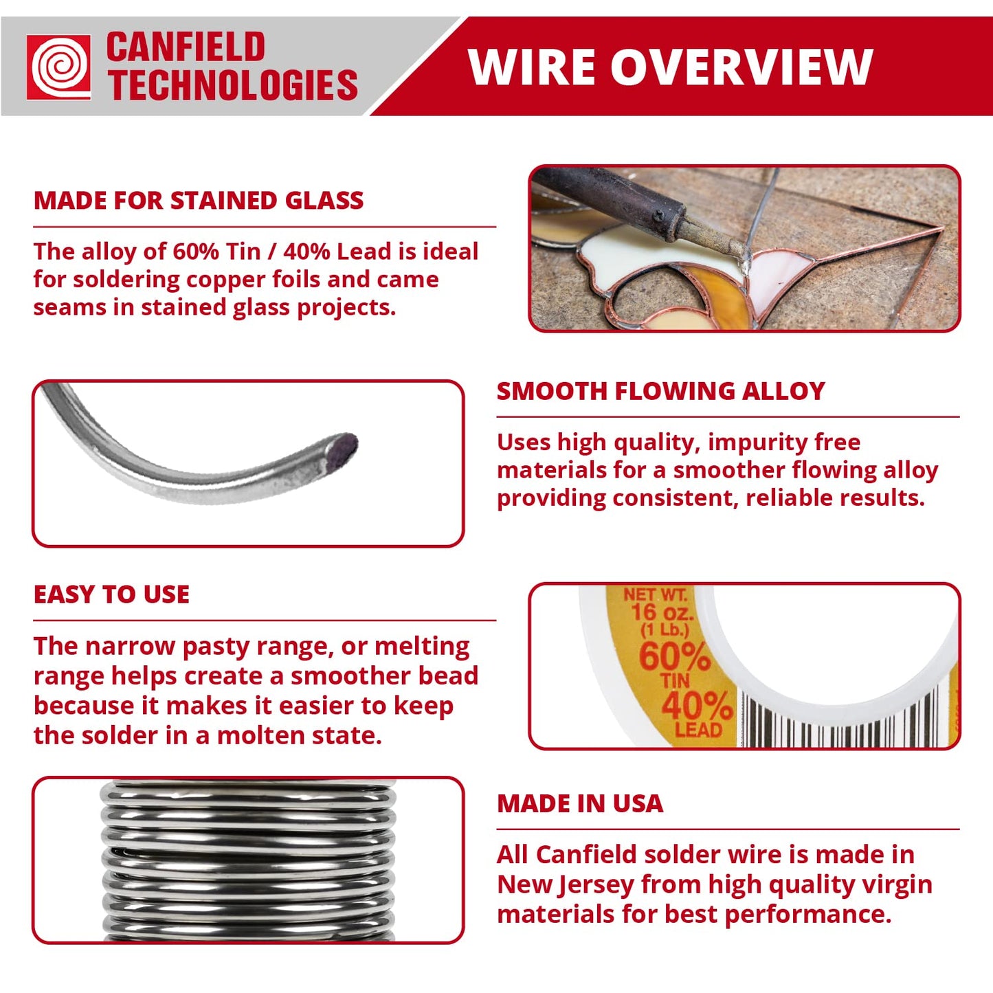 Canfield 60/40 solder for stained glass (Two Pack)