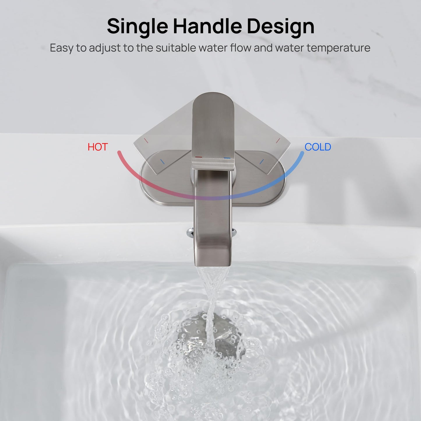 GAGALIFE Bathroom Faucet 1 Hole, Brushed Nickel Bathroom Sink Faucet with Metal Pop-up Drain Supply Lines and Deck, Modern Waterfall Bathroom Faucets Single Handle, JJL-MP-7001BN