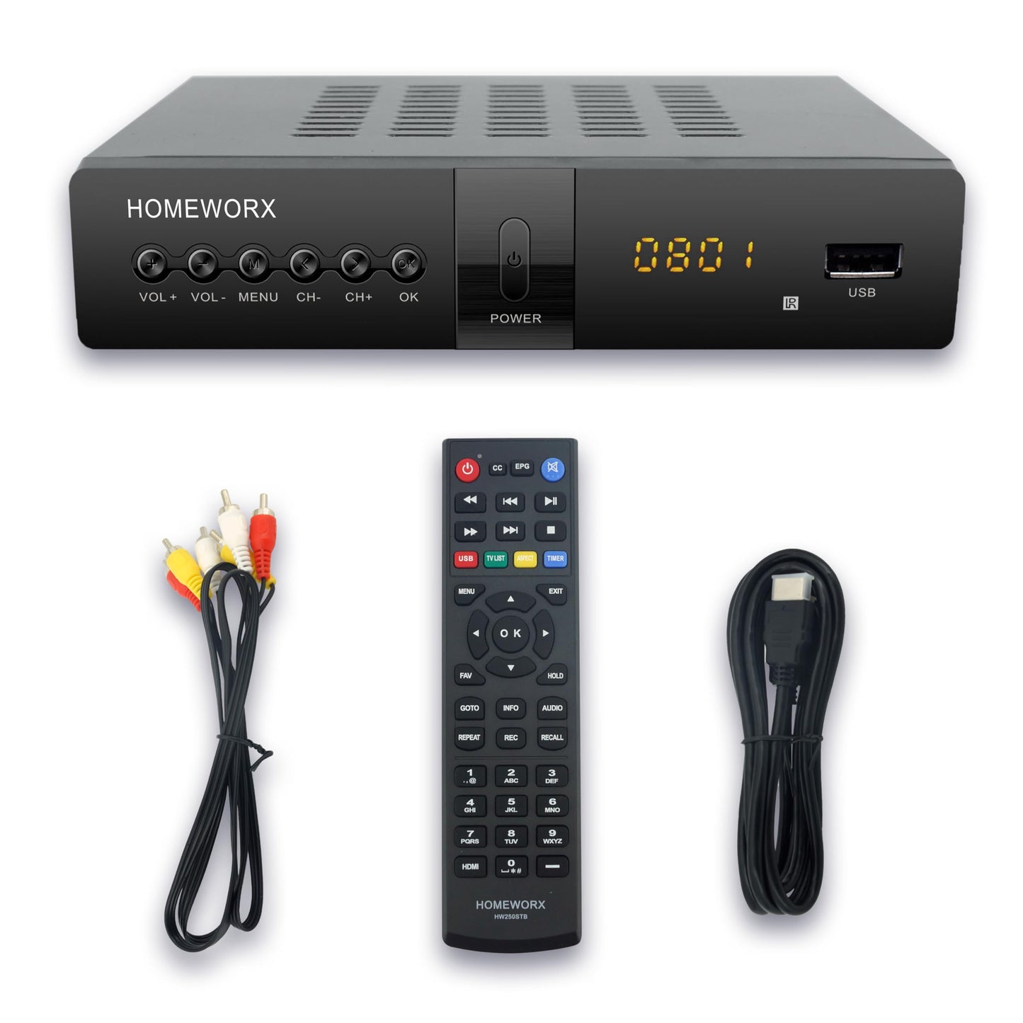 2024 Version Digital TV Converter Box, ATSC Digital Converter Box with TV Tuner, TV Recording, USB Multimedia Function, 1080P HDMI Output, Metal Case, Clear QAM, by Mediasonic HomeWorx (HW250STB)