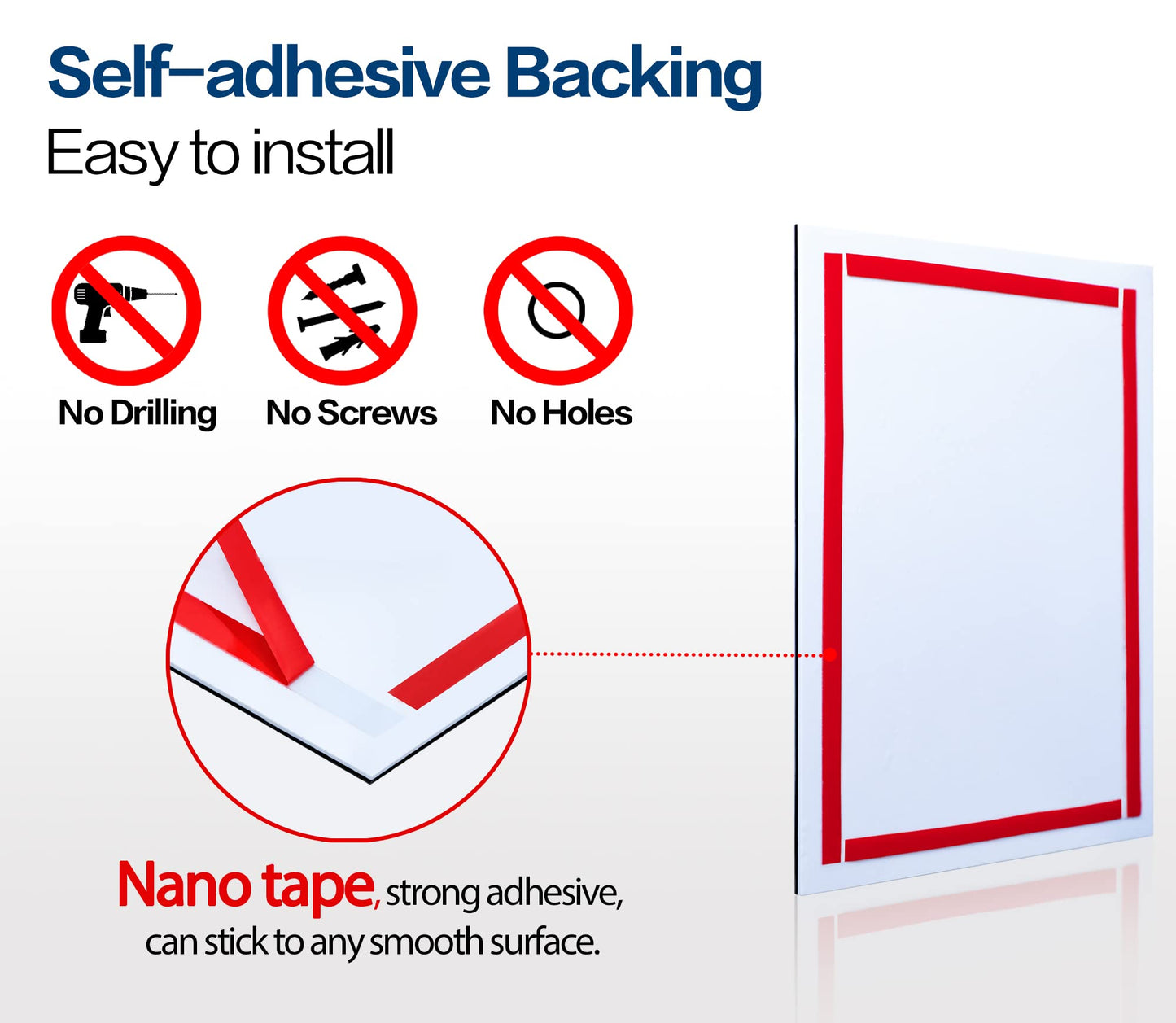 VAIIGO 8.5" x 11" Acrylic Sign Holder Wall Mount, Self Adhesive Magnetic Display Frame with Nano Tape and Strong Magnetic Frames for Wall, Door, Glass, Home, Store, Office (Black, 10Pack)