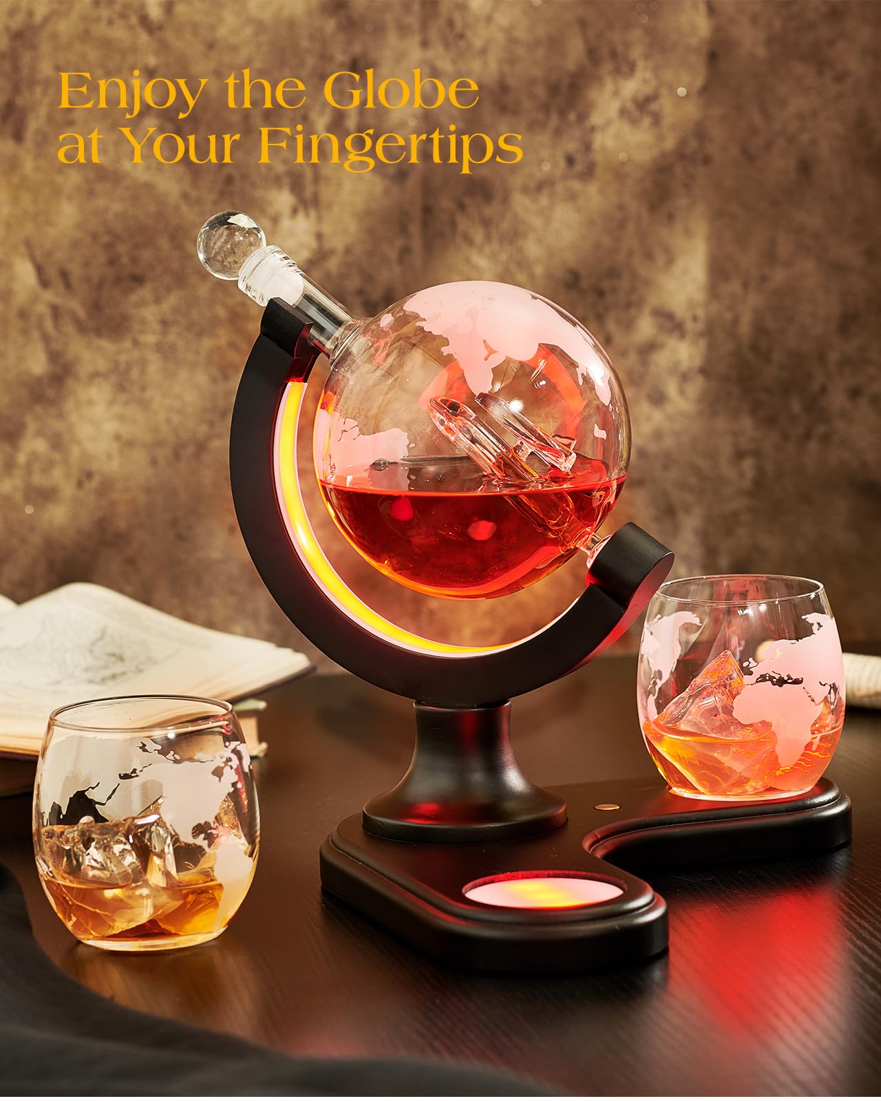 Gifts for Men Dad, Kollea Unique Light Up Whiskey Globe Decanter Sets with 7 RGB Colors, Cool Christmas Birthday Gift for Men, Funny Anniversary Present for Him Husband