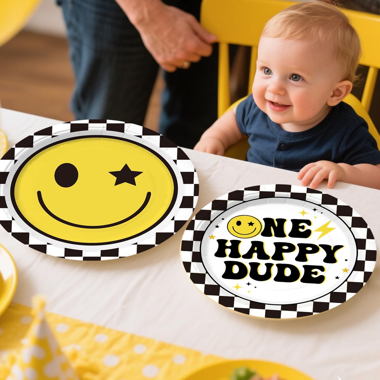 wellspar 245pcs One Happy Dude Birthday Decorations, All-in-1 One Happy Dude Supplies Pack with 20pcs Plates, Napkins, 2pcs Tablecloth, Balloon Arch for First Birthday Decorations for Boy, 20 Guests