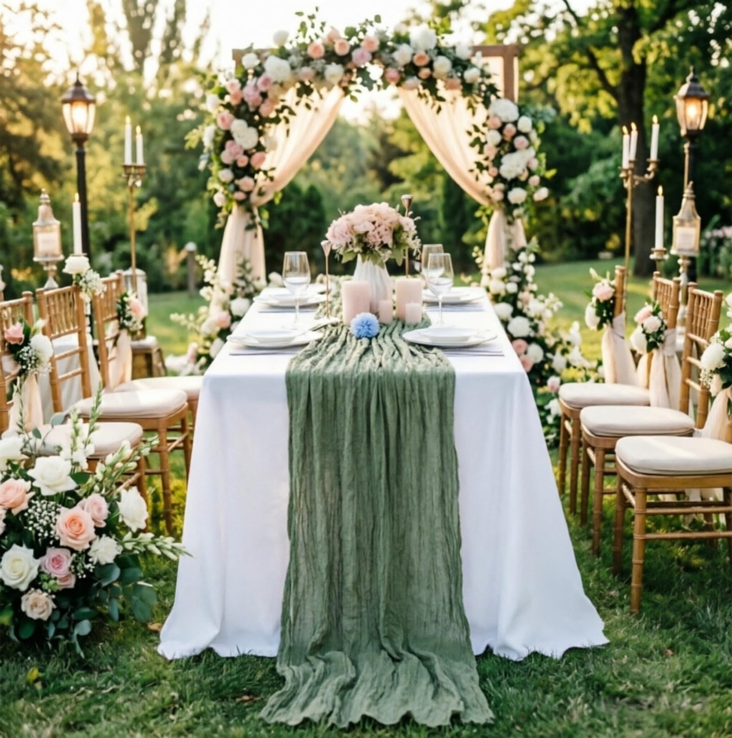 16 Pack Sage Green Cheesecloth Table Runner 10FT Boho Gauze Cheese Cloth Table Runner Long Rustic Sheer Table Runners for Wedding Bridal Baby Shower Birthday Party Table Decorations