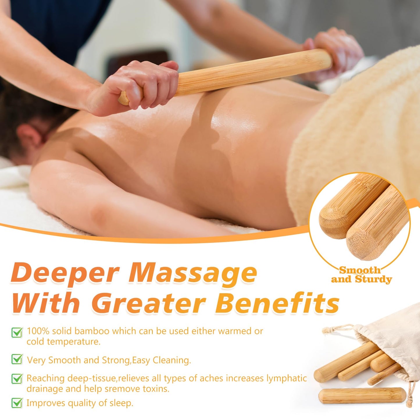 WYJTPONE 5Pcs Bamboo Massage Sticks Set,Bamboo Guasha Massage Sticks,Bamboo Massage Roller Sticks for Relax Muscles,Bamboo Therapy Massage Tools for Body Shaping