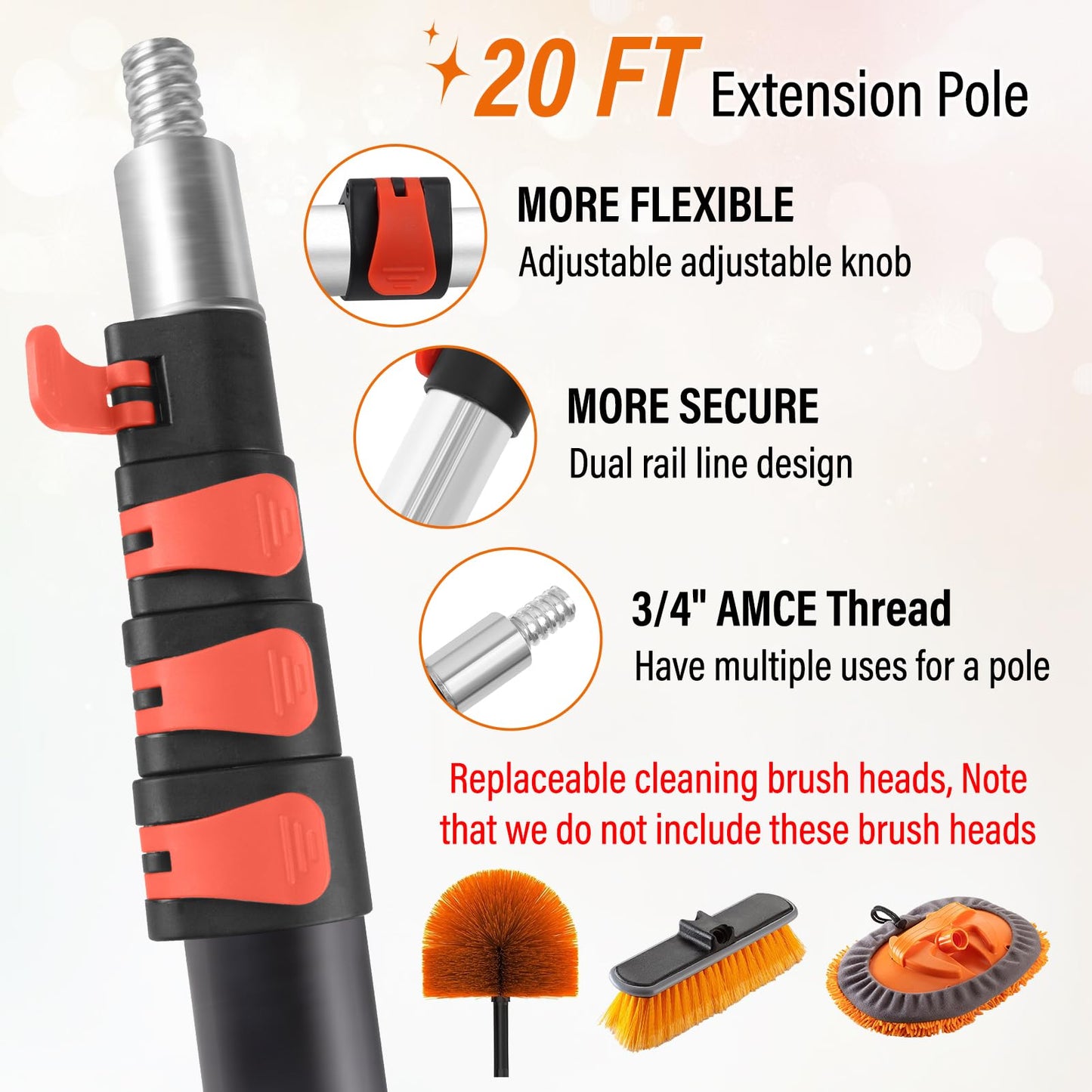 26FT High Window Cleaning Kit with Pole, 2 in 1 Window Squeegee for Window Cleaning,5-20FT Professional Window Cleaning Kit with Pole,180°Rotatable Squeegee for Indoor/Outdoor High Windows,Home,Car