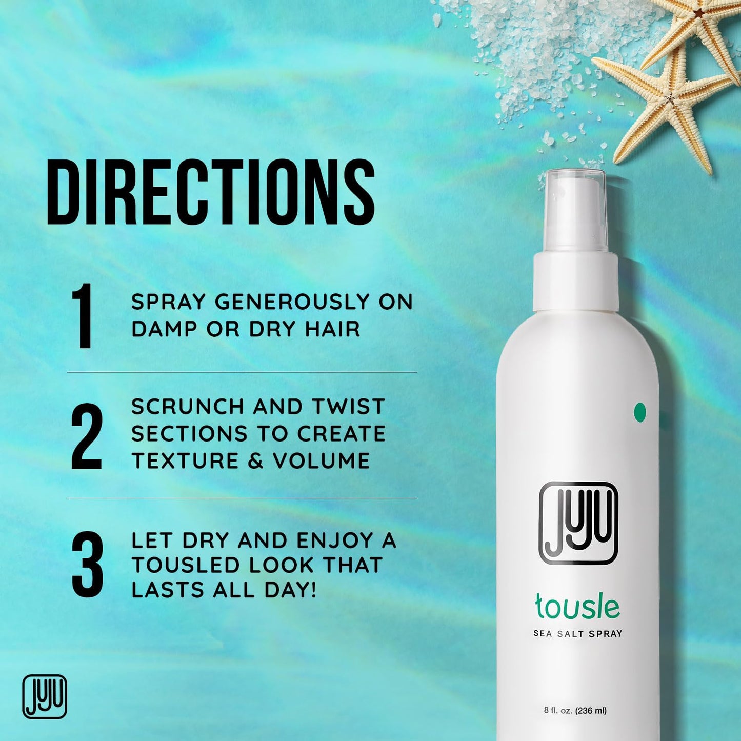 Juju Sea Salt Spray for Hair Tousled Texture Spray 8Fl Oz Made in USA -Sea Salt Spray for Men Sea Salt Spray For Hair Women, Surf Spray for Beach Wave Hair, Volume and Texture Fragrance Free Hairspray
