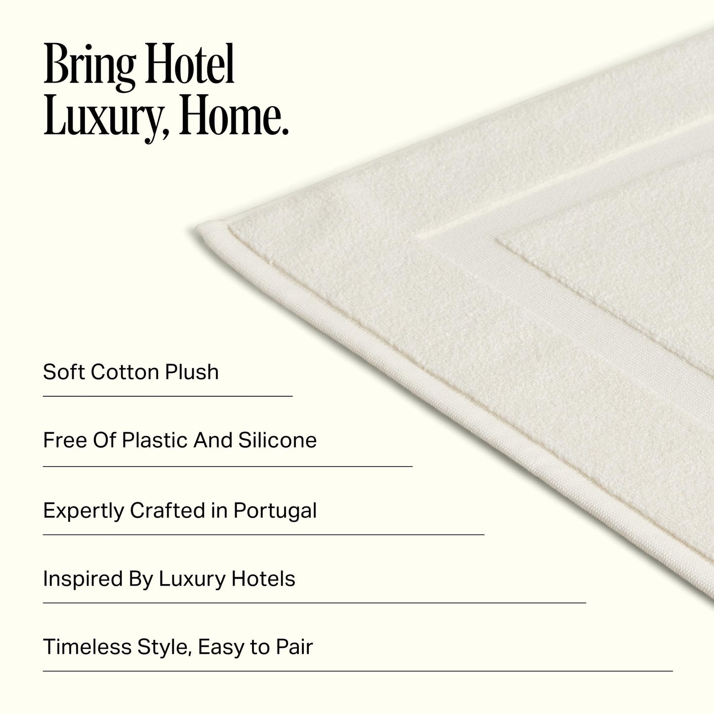 Preston Lane Douro Bath Mat – 100% Cotton, Plush & Absorbent Quick-Dry Bathroom Rug – Hotel-Quality Floor Mat for Shower or Tub, Made in Portugal, Alabaster