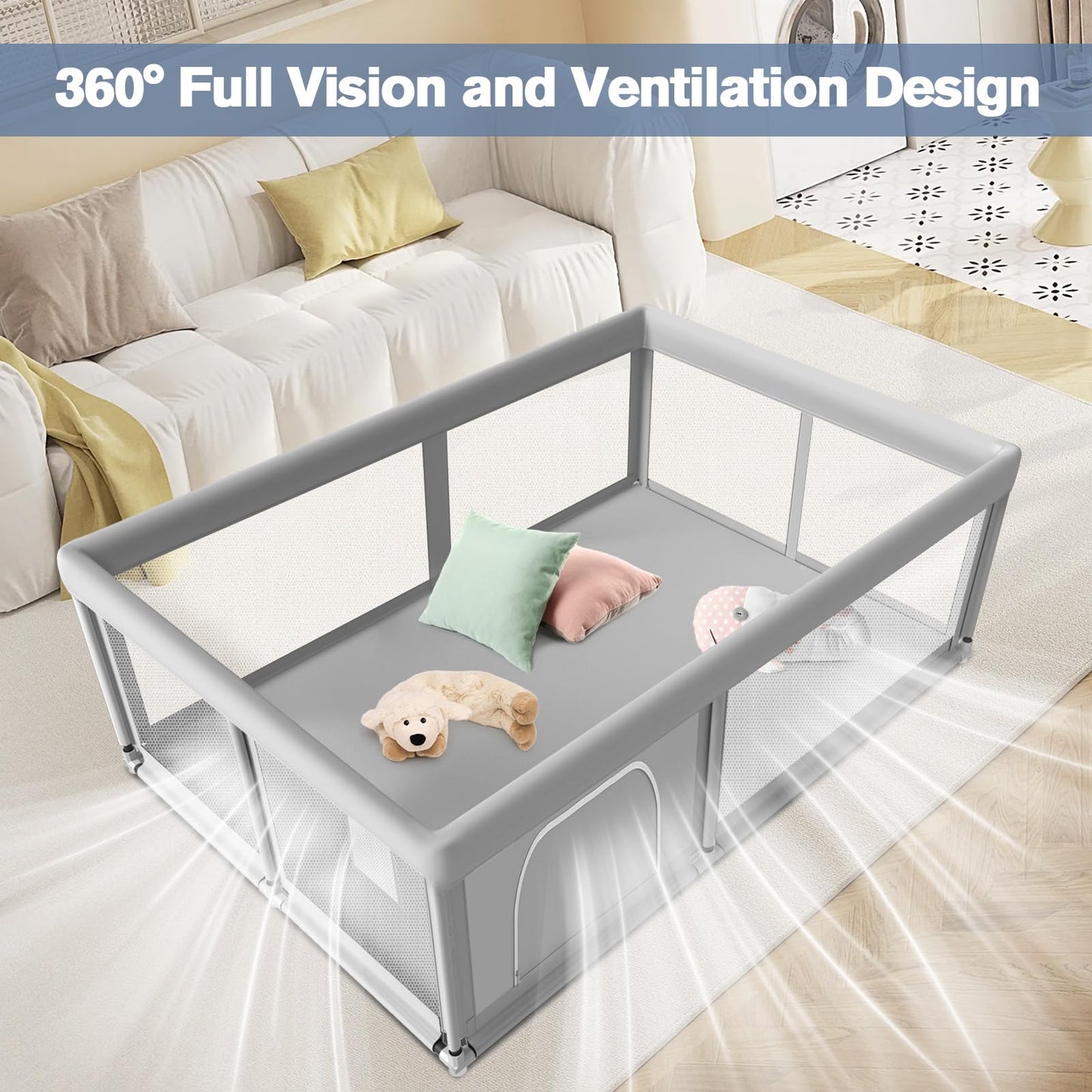 65×50 Inches Baby Playpen, Playpen for Babies and Toddlers, Baby Play Yards Indoor & Outdoor, Sturdy Safety Play Pen with Soft Breathable Mesh, Toddlers Activity Center with Anti-Slip Base