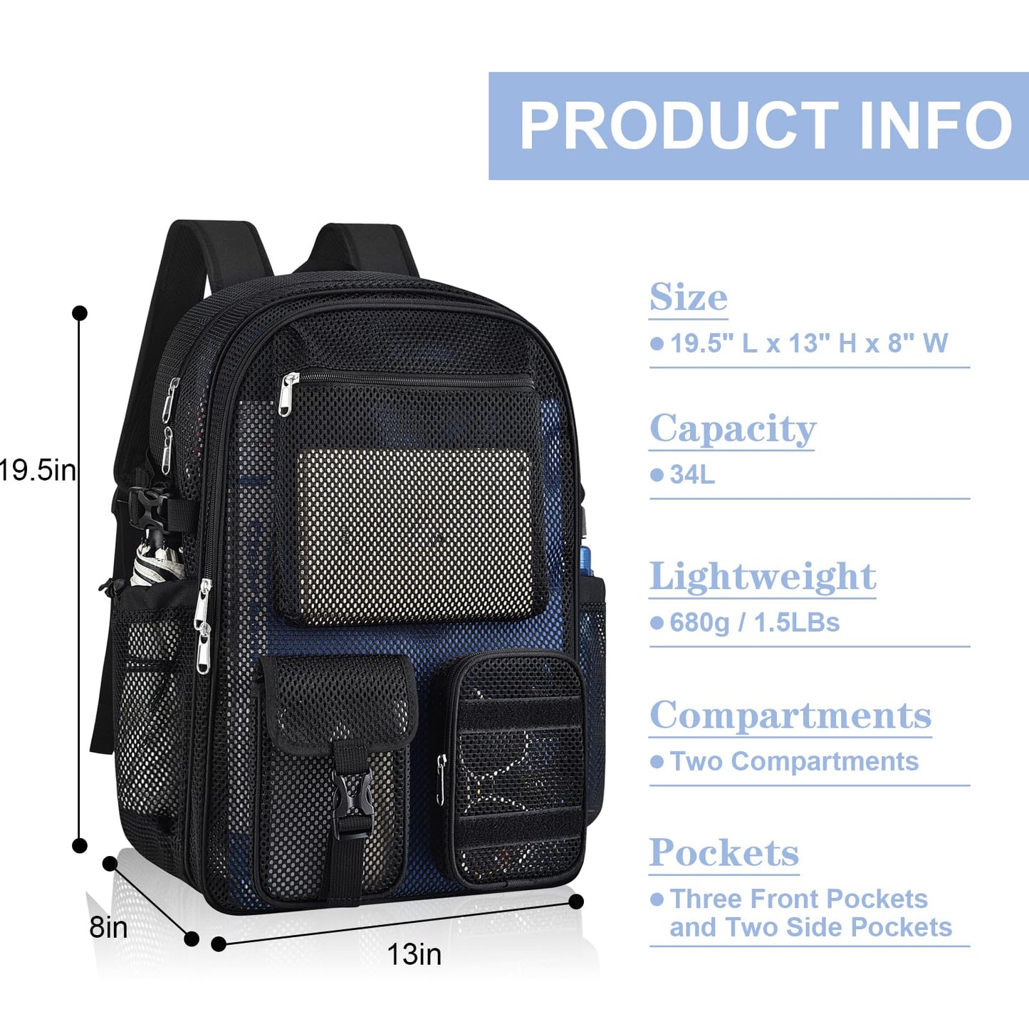 Mesh Backpack for School, 36L Large Heavy Duty Mesh Backpacks for Adults Girls Boys Kids with Inner Laptop Compartment, Mesh Schoolbag for Outdoor Hiking Beach