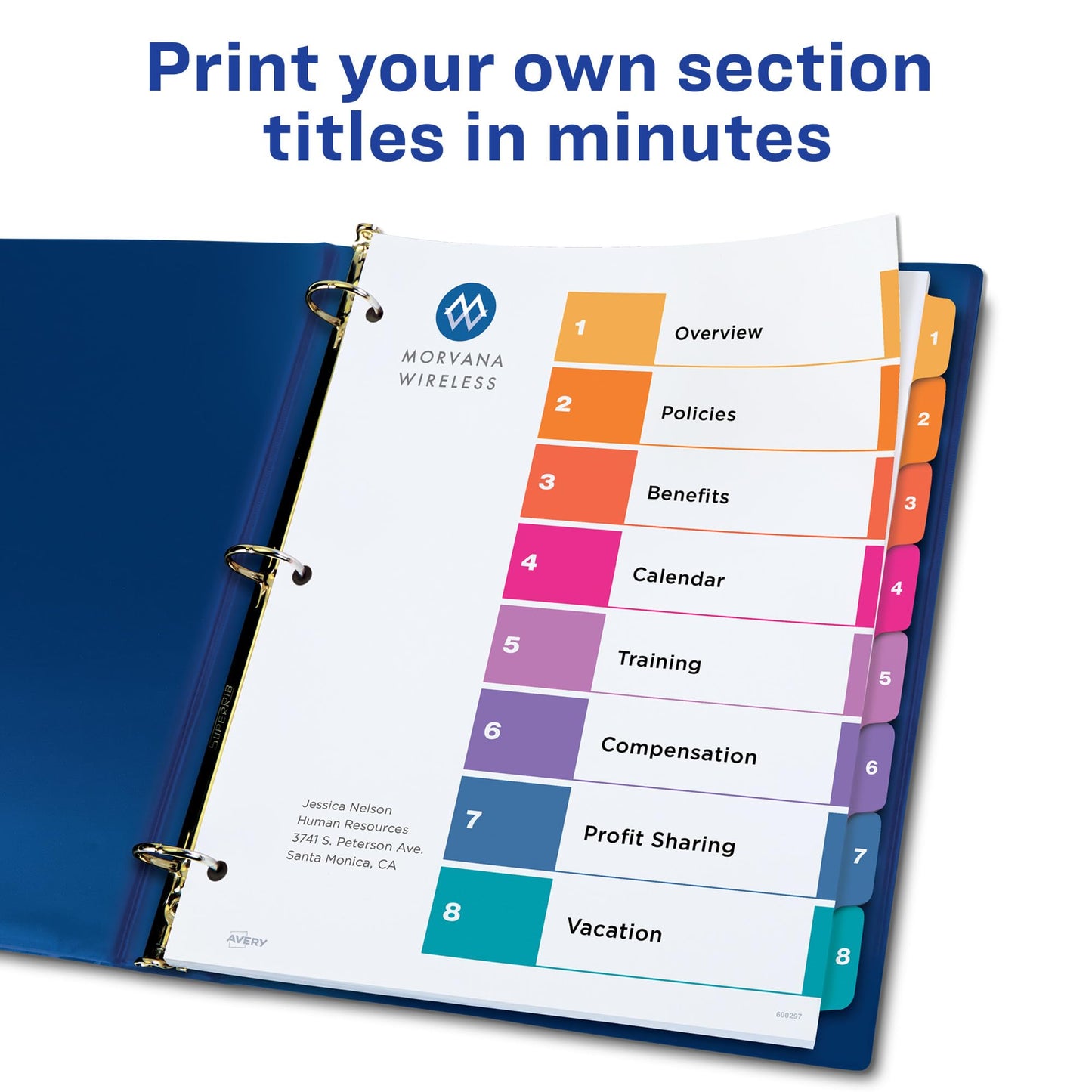 Avery 8 Tab Dividers for 3 Ring Binders, Customizable Table of Contents, Multicolor Tabs, 24 Sets (11168)