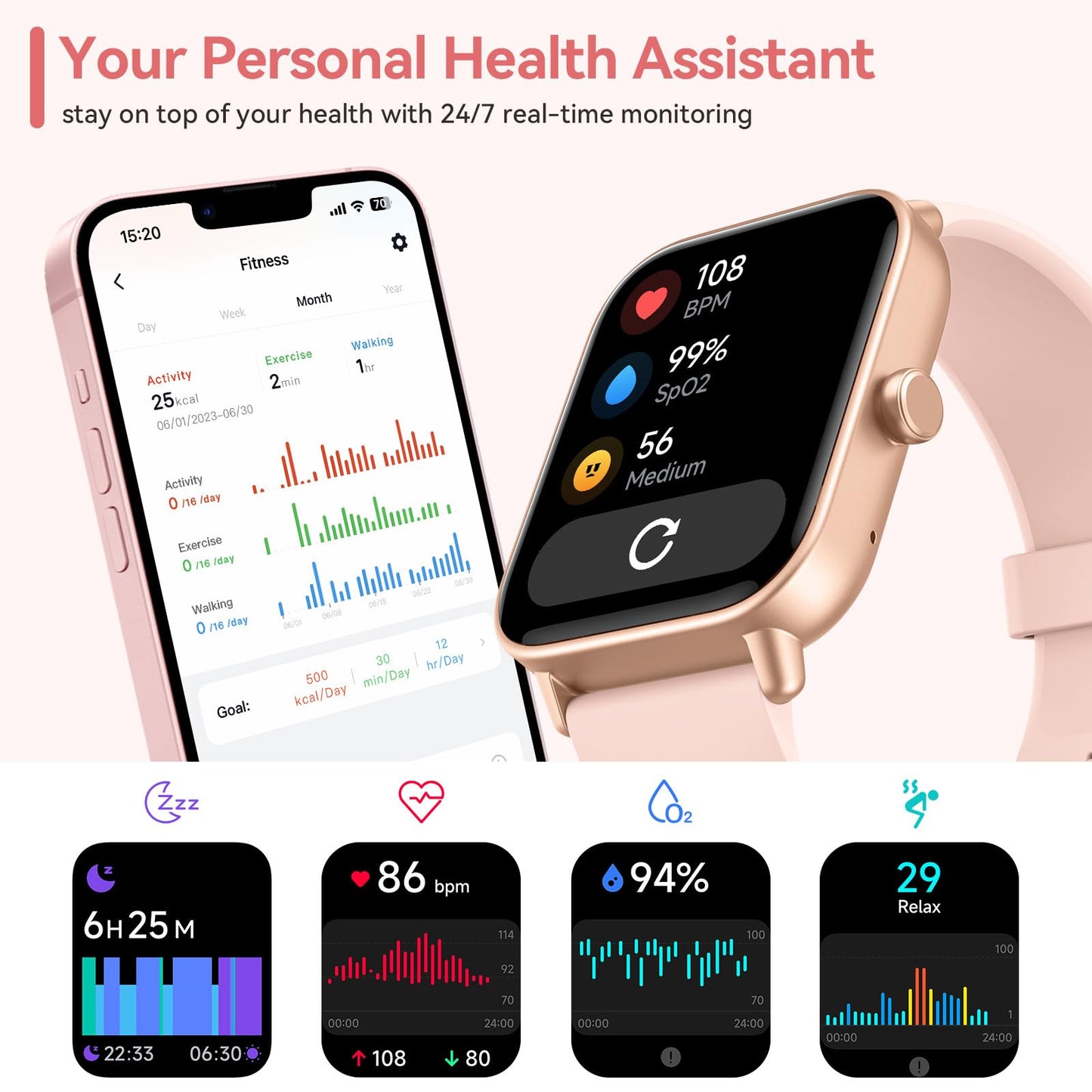 aeac Smart Watches for Women Android & iPhone, 1.8" HD Smart Watch with Bluetooth Call (Answer/Make), Fitness Watch with 110 Sport Mode/Heart Rate/SpO2/Sleep Monitor/Calories/IP68 Waterproof Alexa ﻿