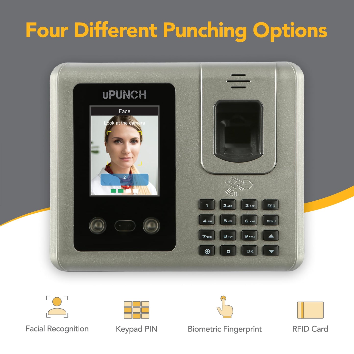 uPunch MK3000 Face Recognition Digital Time Clock for Employees | Small Business Time Tracking System with Keypad, and RFID Options (No Monthly Fee)