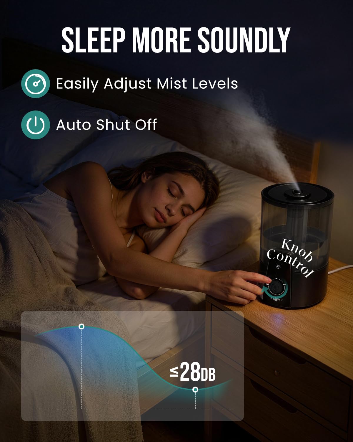 Kaxidol Humidifiers for Bedroom,1.06Gal(4L) Dishwasher Safe Design Easy to Clean, 3-in-1 Humidifier & Aroma Diffuser & Night Light,Top Fill,360° Ultra-Fine Spray,Auto Shut-Off,Home,Baby Nursery,Black