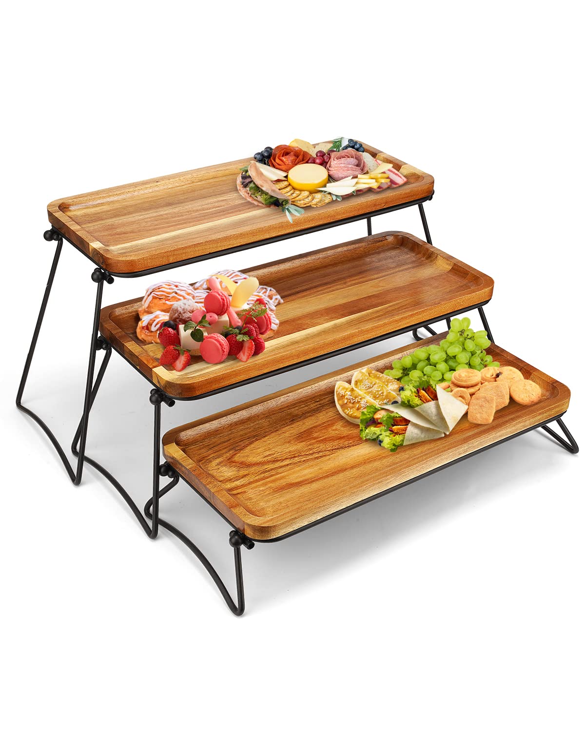 Manspdier 3 Tier Cupcake Stand & Towers Serving Tray for Party, Acacia Wooden Dessert Table Display Set, Decorative Tiered Decor Small Chees Charcuterie Boards Rustic Wood Platters Trays, (A010)