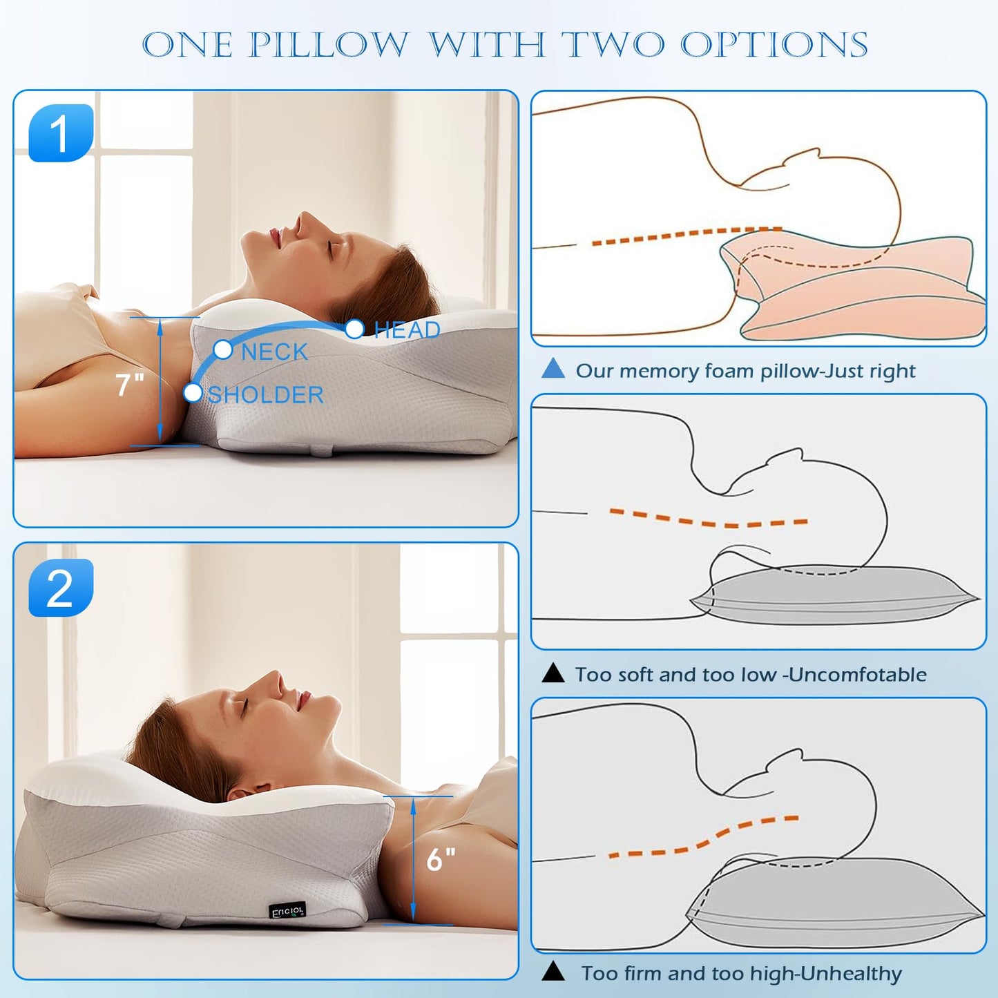 EUCIOR Cooling Gel Pillows for Neck and Shoulder,Cervical Pillow Cozy Sleeping,Odorless Ergonomic Contour Memory Foam Pillows for Side Back Stomach Sleepers with Pillowcase (Grey)