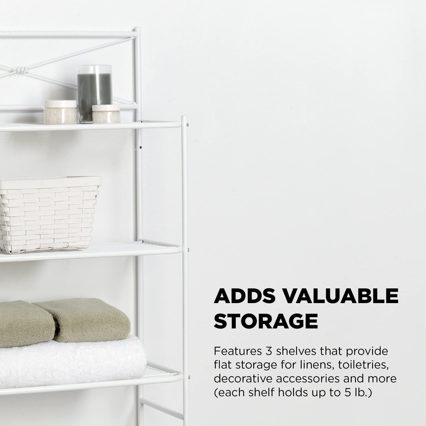 Zenna Home Over the Toilet Storage Shelf Space Saver, Behind Toilet Bathroom Organizer and Storage, Metal Bathroom Organizer with 3 Shelves, White