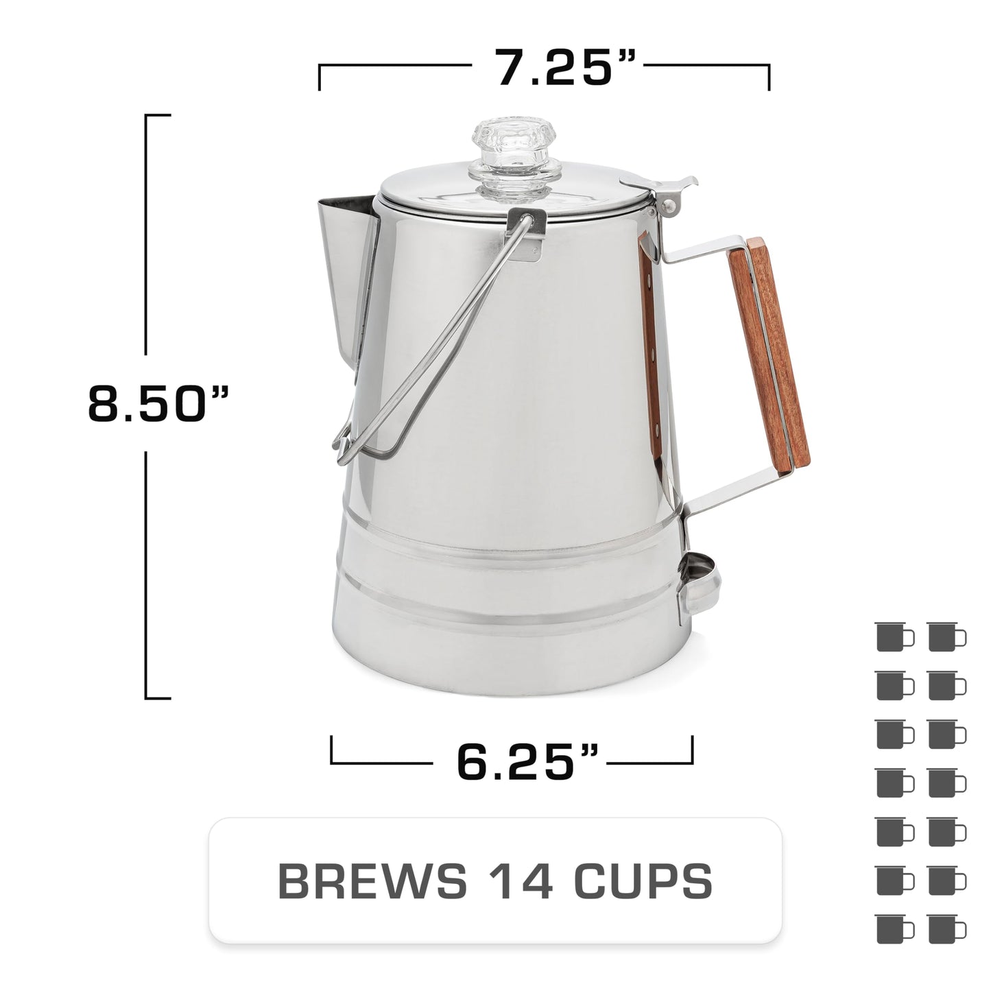 COLETTI Butte Coffee Percolator Camping — Percolator Coffee Pot, NO Aluminum or Plastic [14 Cup]
