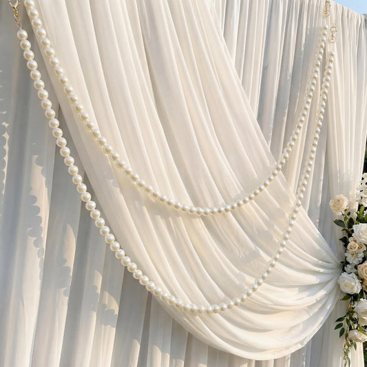 Canlierr 2 Pcs 5.6ft Wedding Giant Pearl Garland Decorations 25mm Large Faux Bead Garland with Hook for Ceremony Photo Booth Outdoor Proposal Scene Garden Beach Party Decor (Ivory White, Simple)