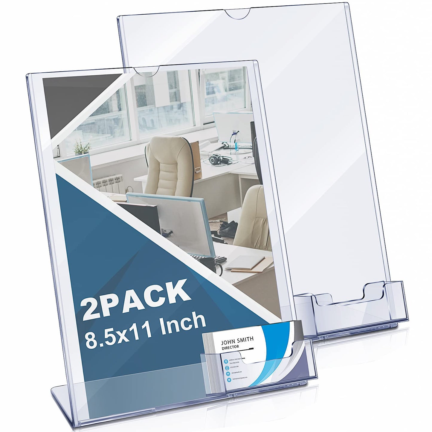 Vicenpal Acrylic Sign Holder with Business Card Holder, 8.5 x 11 Clear Brochure Display Stand Flyer Stand with Business Card Pocket for Magazine Pamphlet Booklets Menu Desktop(8 Pcs)