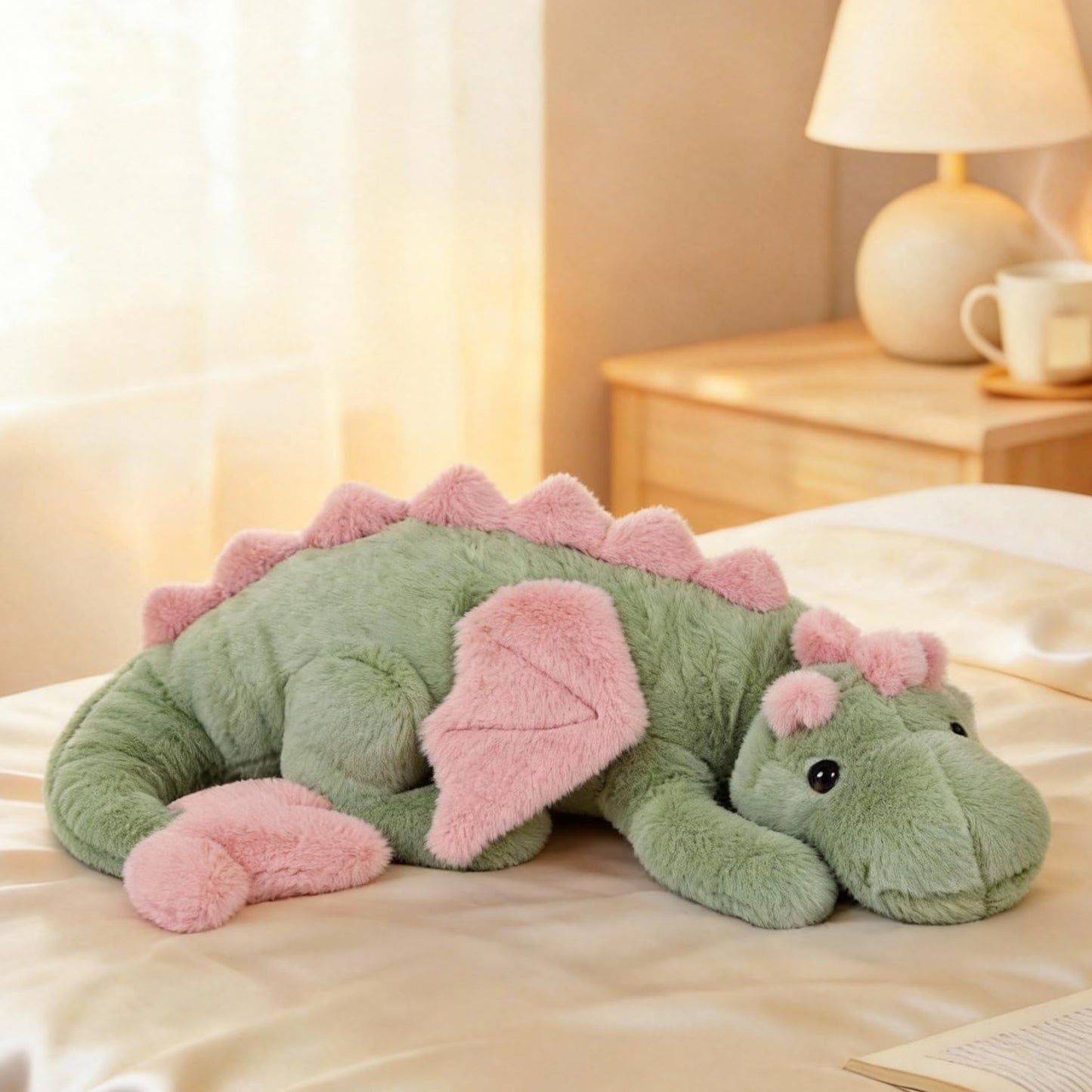 ARELUX Large 36in Cute Dragon Stuffed Animals Plush Toy Soft Matcha Green Pterosaur Plushie Giant Fuzzy Dinosaur Pillow Plushies with Pink Wings Cuddly for Friends Family Member