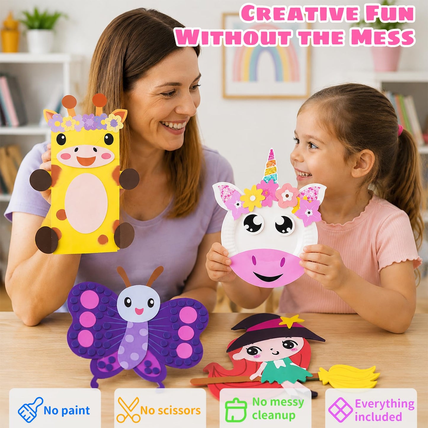 20 Animal Arts & Crafts Kit for Kids 4-6, All-Inclusive Toddler Craft Box with Paper Plates, Puppets, Fun Activities, Tigers, Lions (134 characters) (Princess)