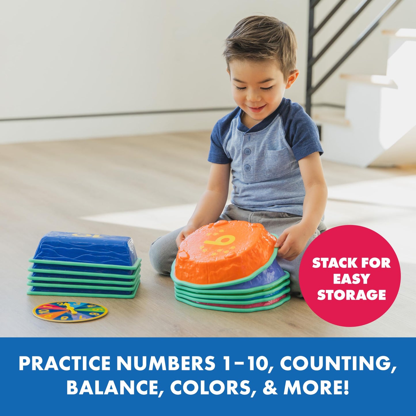Educational Insights Hop to 10 Stepping Stones – Balance Toys for Toddlers, Indoor & Outdoor Sensory Play Equipment, Gross Motor Skills Obstacle Course, Early Math Counting Sets for Kids Ages 3+