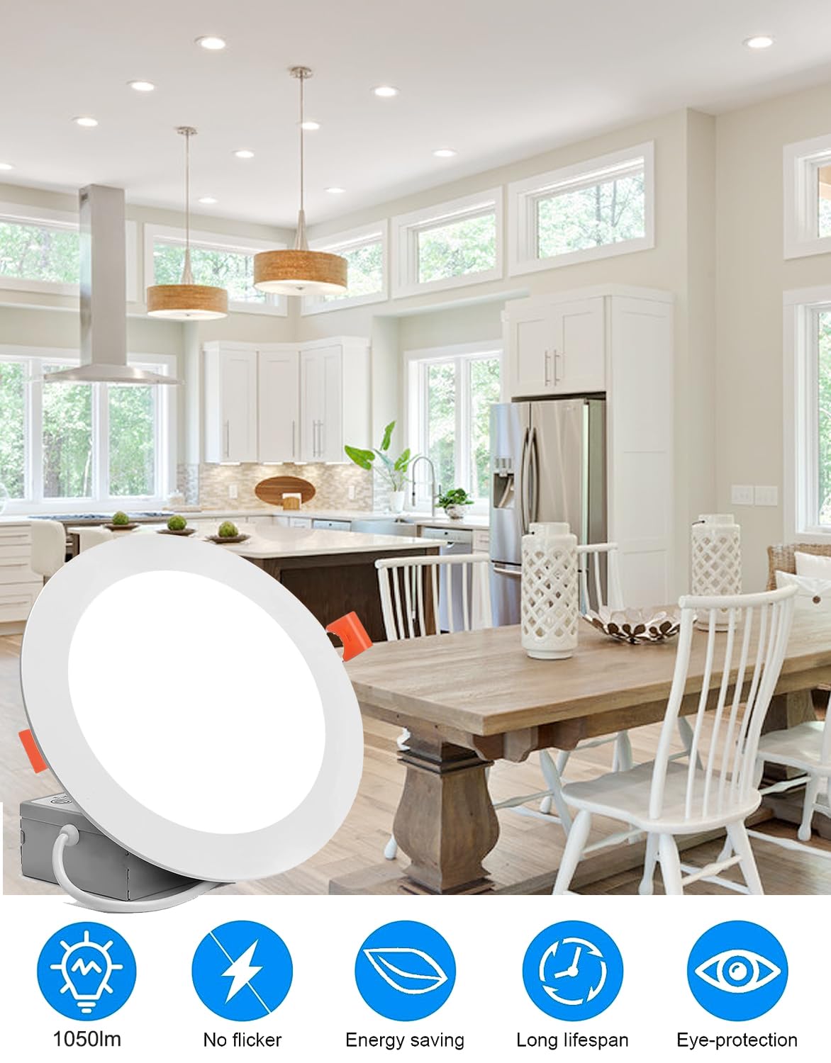 12 Pack Ultra-Thin LED Recessed Ceiling Light, 6000K LED, 12W Eqv, High Brightness 1050LM (6 Inch Can Light, Recessed Lighting)