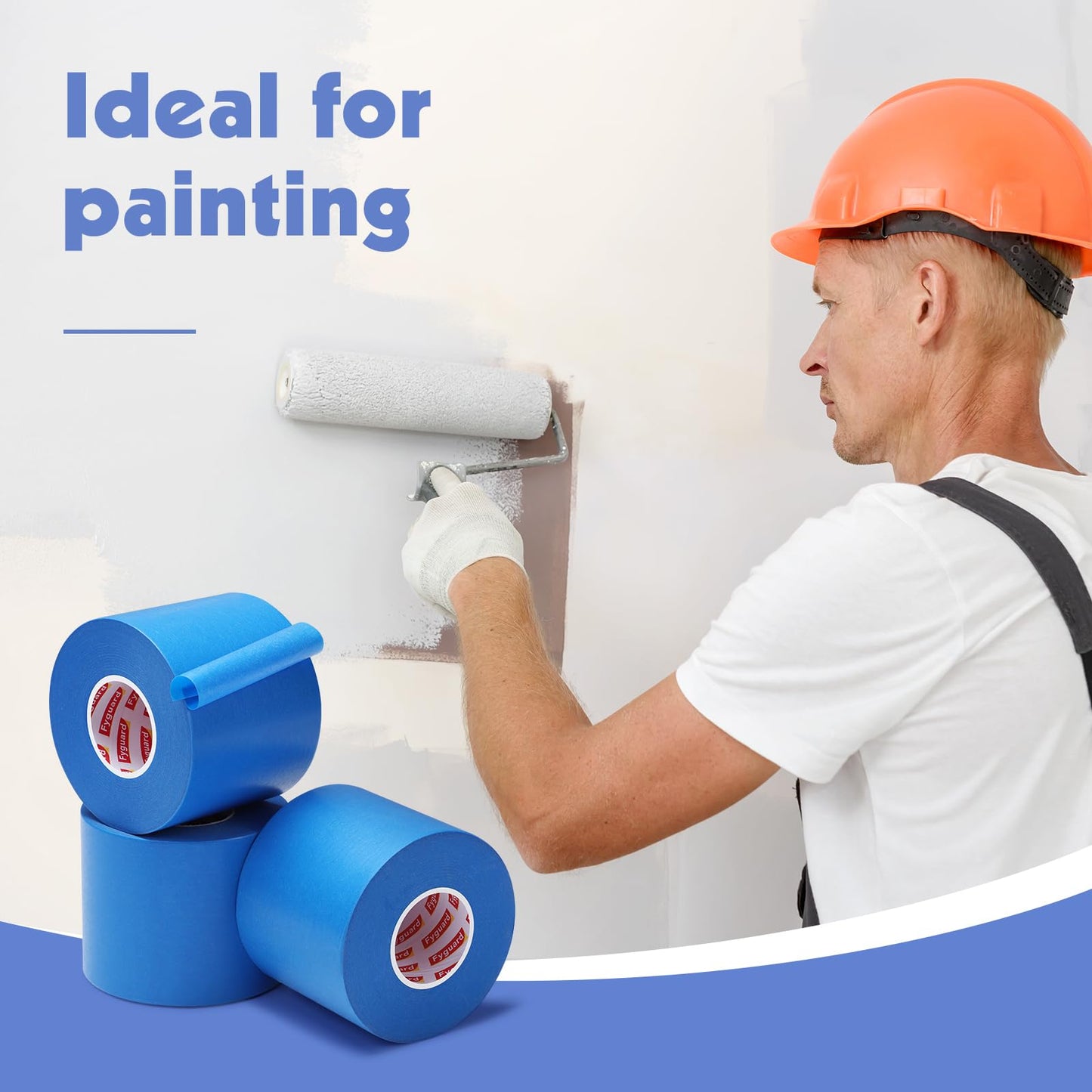 Fyguard 6 Rolls Blue Painters Tape 2.83Inch×55 Yards (Total 330 Yards) Painters Tape Bulk, Blue Masking Tape for Wall Painting Packaging DIY Project